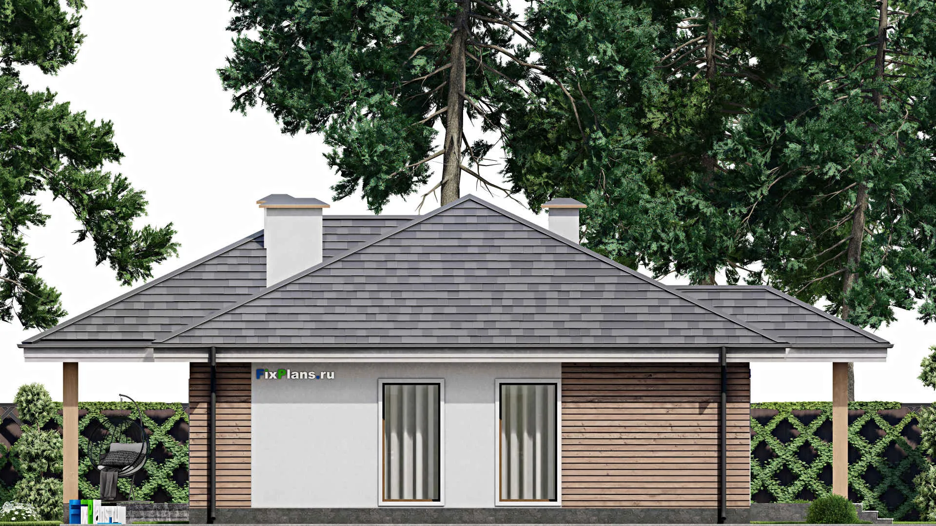 F-8450 - Проект одноэтажного дома 16 на 21, площадью 210 м² с террасой и 6 спальнями