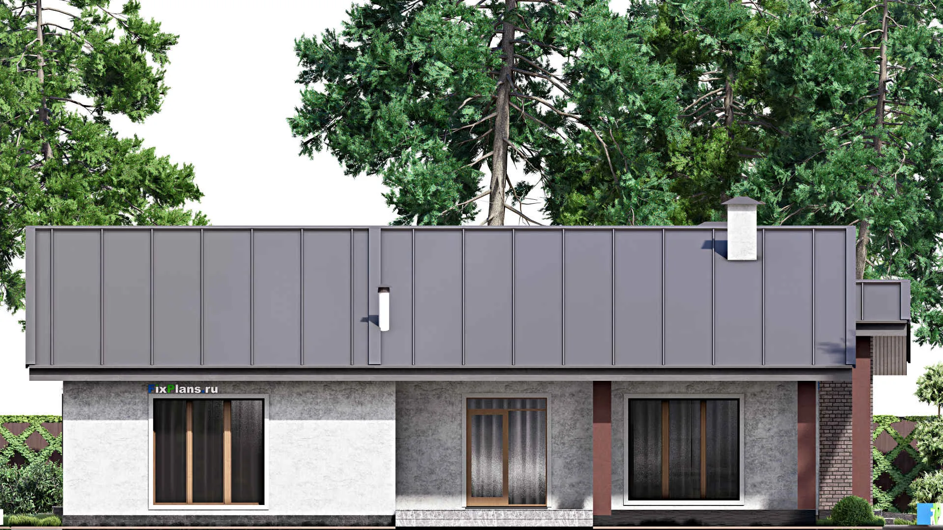 F-13283 - План одноэтажного дома 15 на 18, площадью 220 м² с террасой, гаражом на 1 машину и 3 спальнями