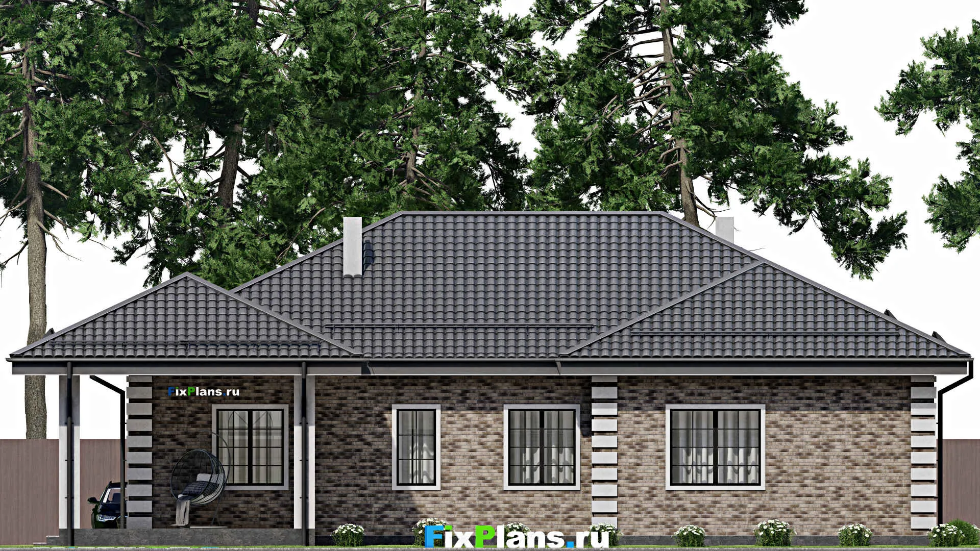 F-1943 - План одноэтажного дома 14 на 18, площадью 200 м² с террасой и 4 спальнями