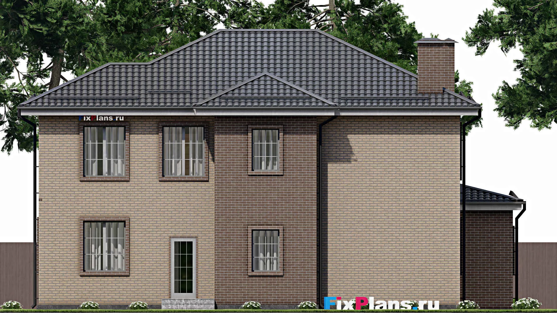 F-4481 - Планы двухэтажного дома 16 на 17, площадью 240 м² с балконом, гаражом на 2 машины и 3 спальнями