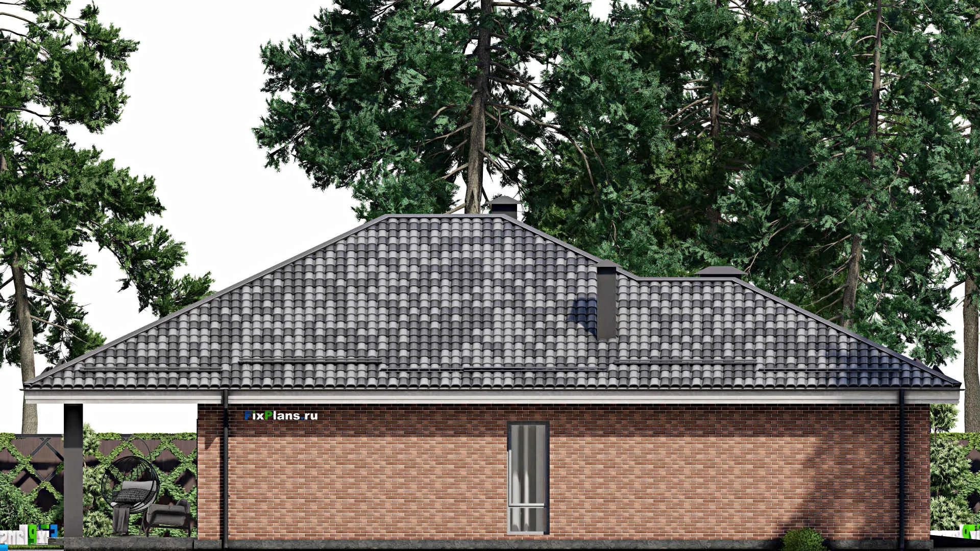 F-6551 - Проект одноэтажного дома 16 на 18, площадью 230 м² с террасой, гаражом на 2 машины и 3 спальнями