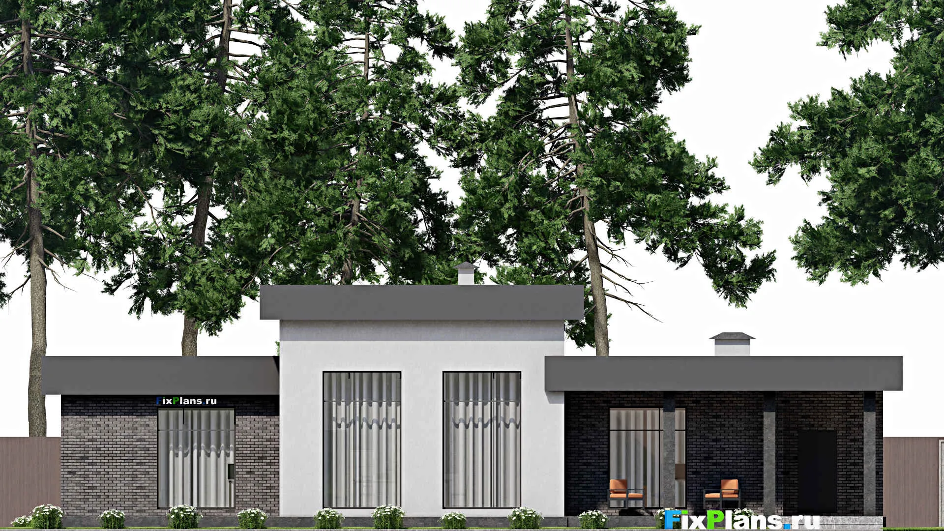 F-10997 - План одноэтажного дома 17 на 21, площадью 240 м² с террасой и 3 спальнями