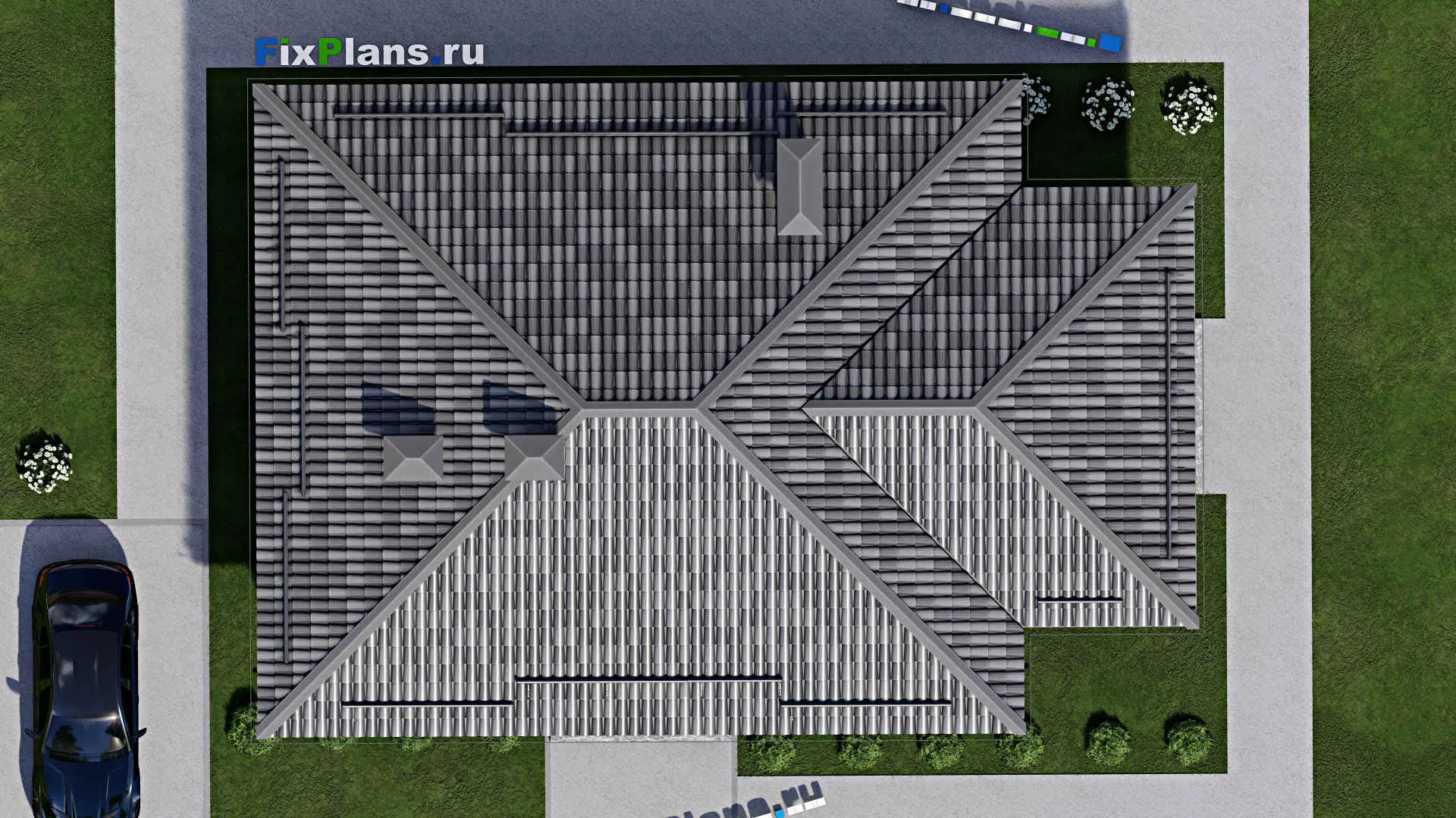 F-5777 - План одноэтажного дома 10 на 12, площадью 120 м² с террасой и 3 спальнями