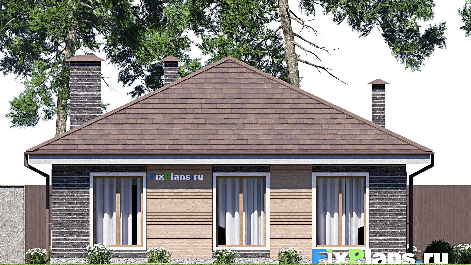 F-17621 - Проект одноэтажного дома 11 на 11, площадью 80 м² с 3 спальнями