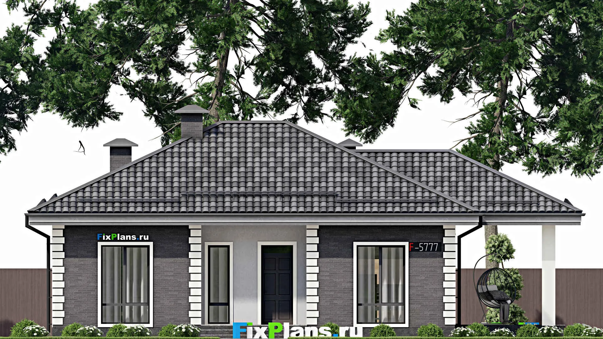 F-5777 - План одноэтажного дома 10 на 12, площадью 120 м² с террасой и 3 спальнями