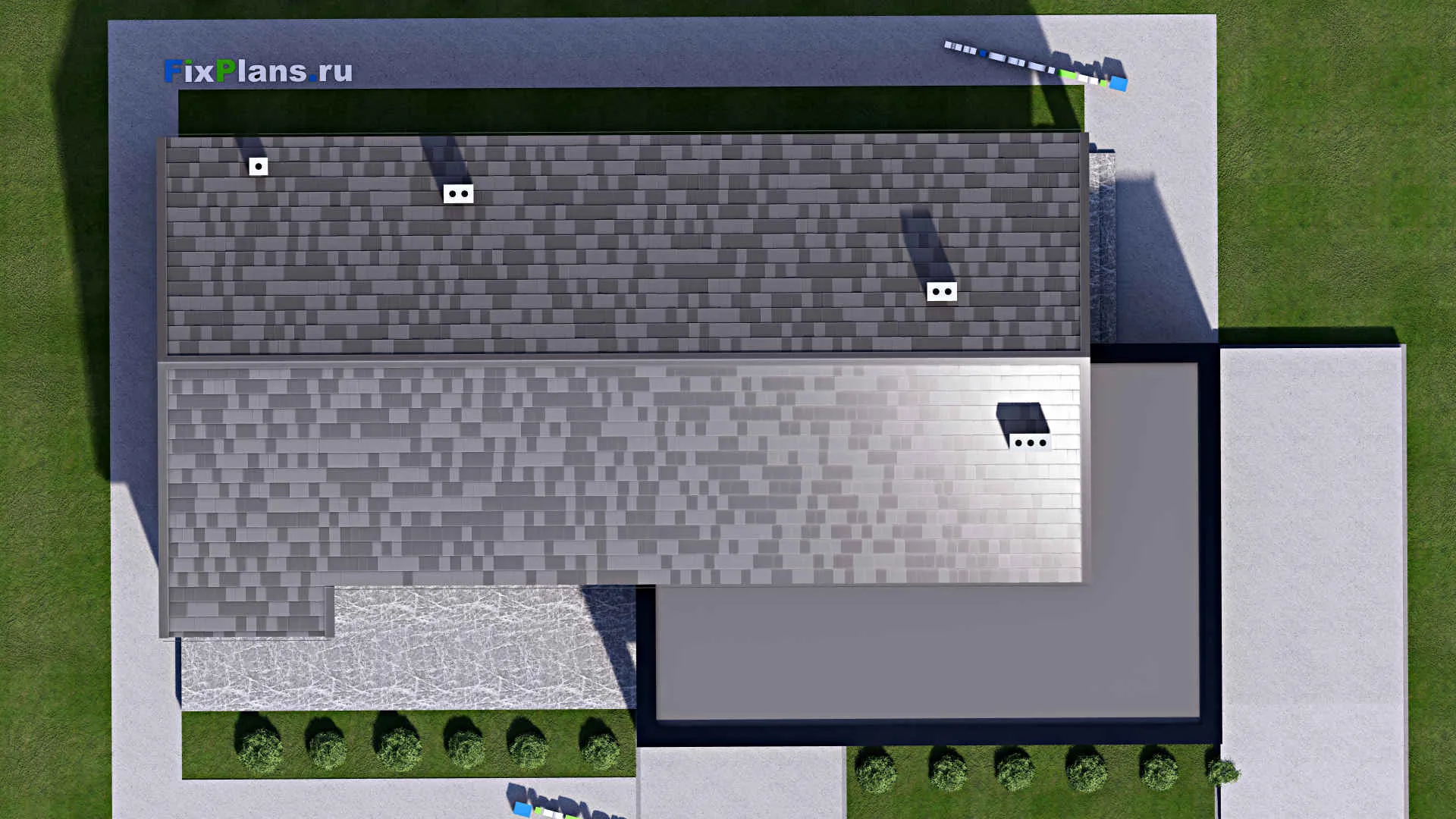 F-16217 - Проект одноэтажного дома 13 на 23, площадью 240 м² с террасой, гаражом на 2 машины и 4 спальнями