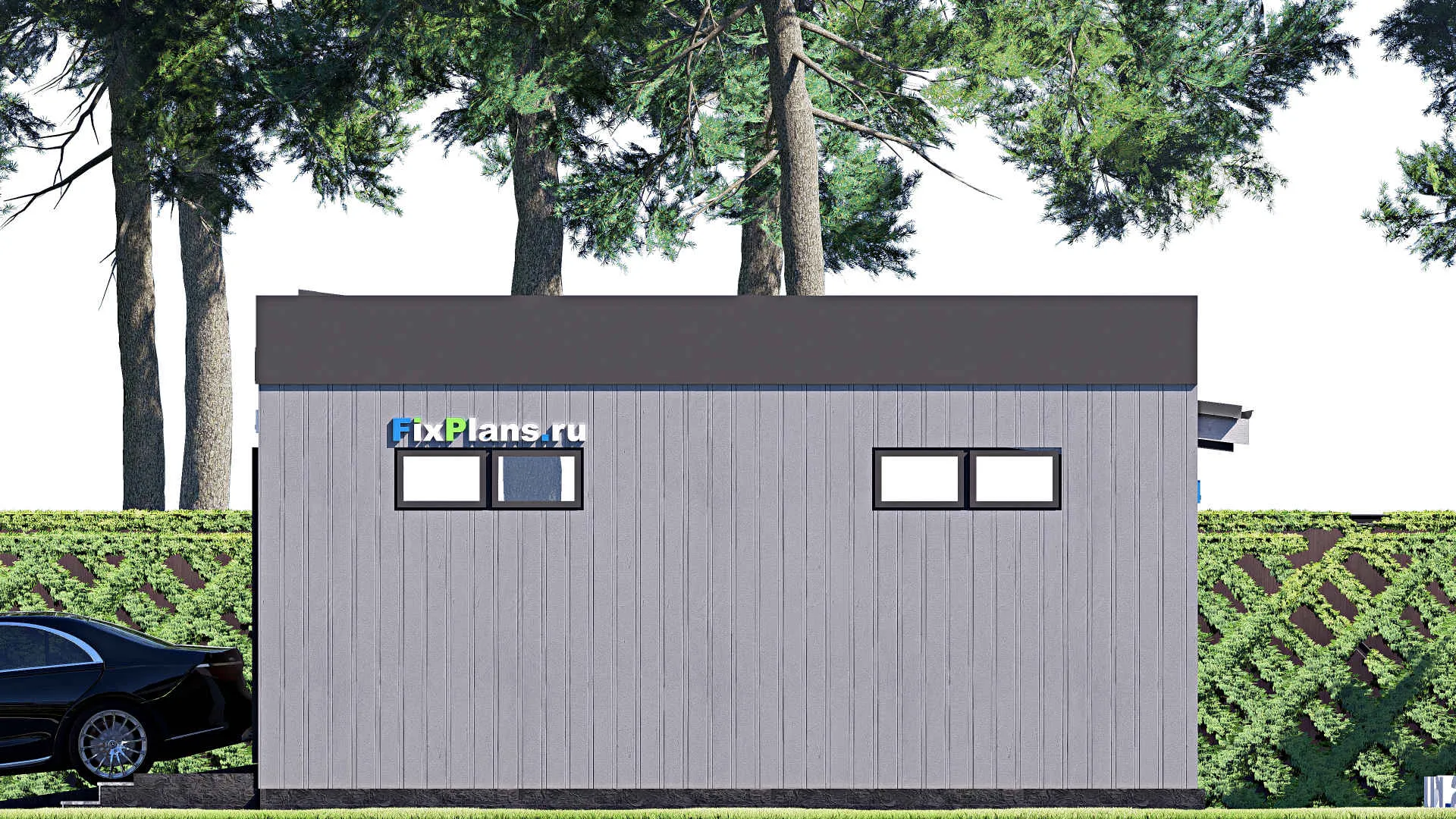 F-19952 - Проект гаража из газобетона 9 на 10, площадью 60 м² на 2 машиноместа