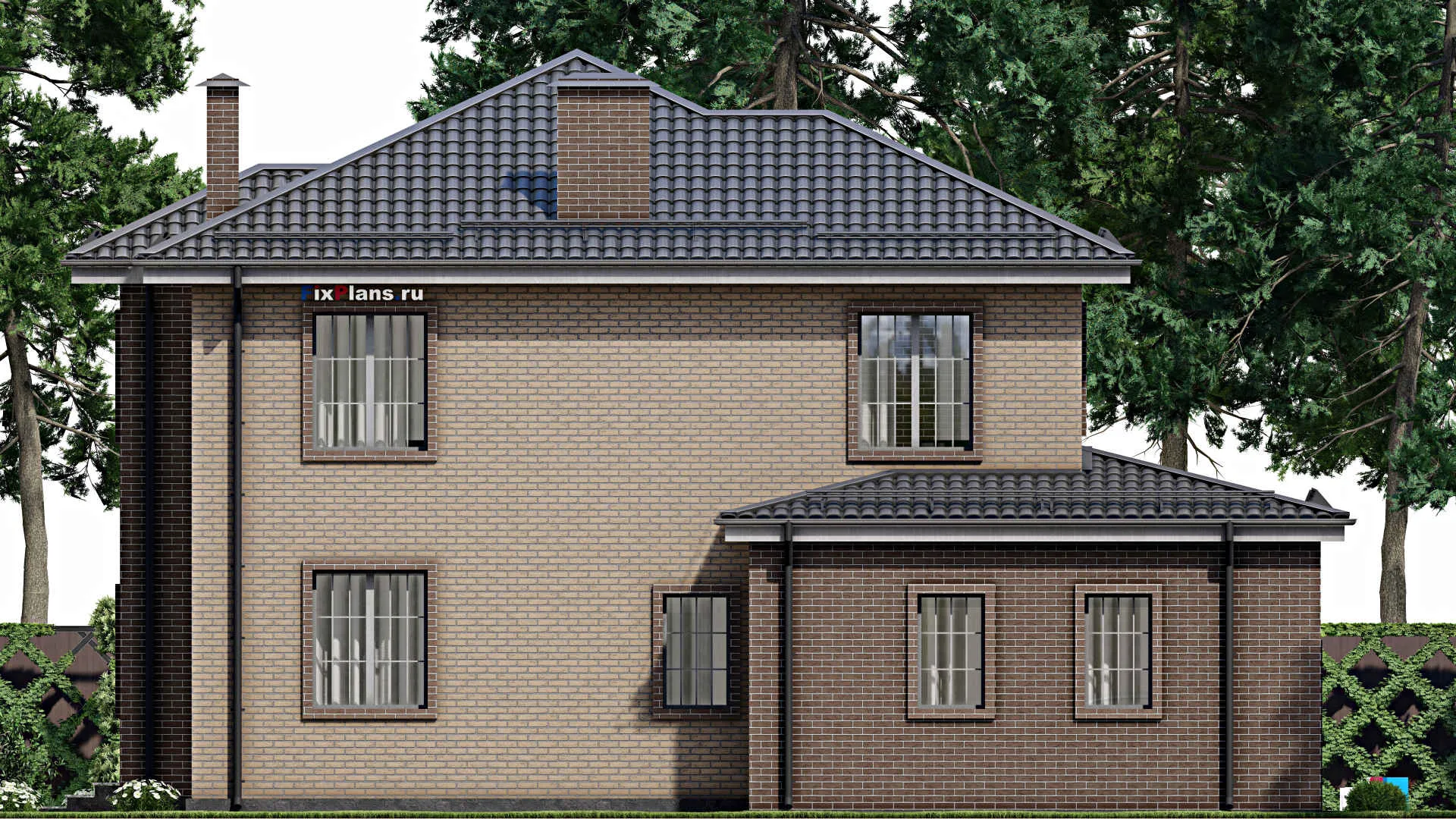 F-4481 - Планы двухэтажного дома 16 на 17, площадью 240 м² с балконом, гаражом на 2 машины и 3 спальнями