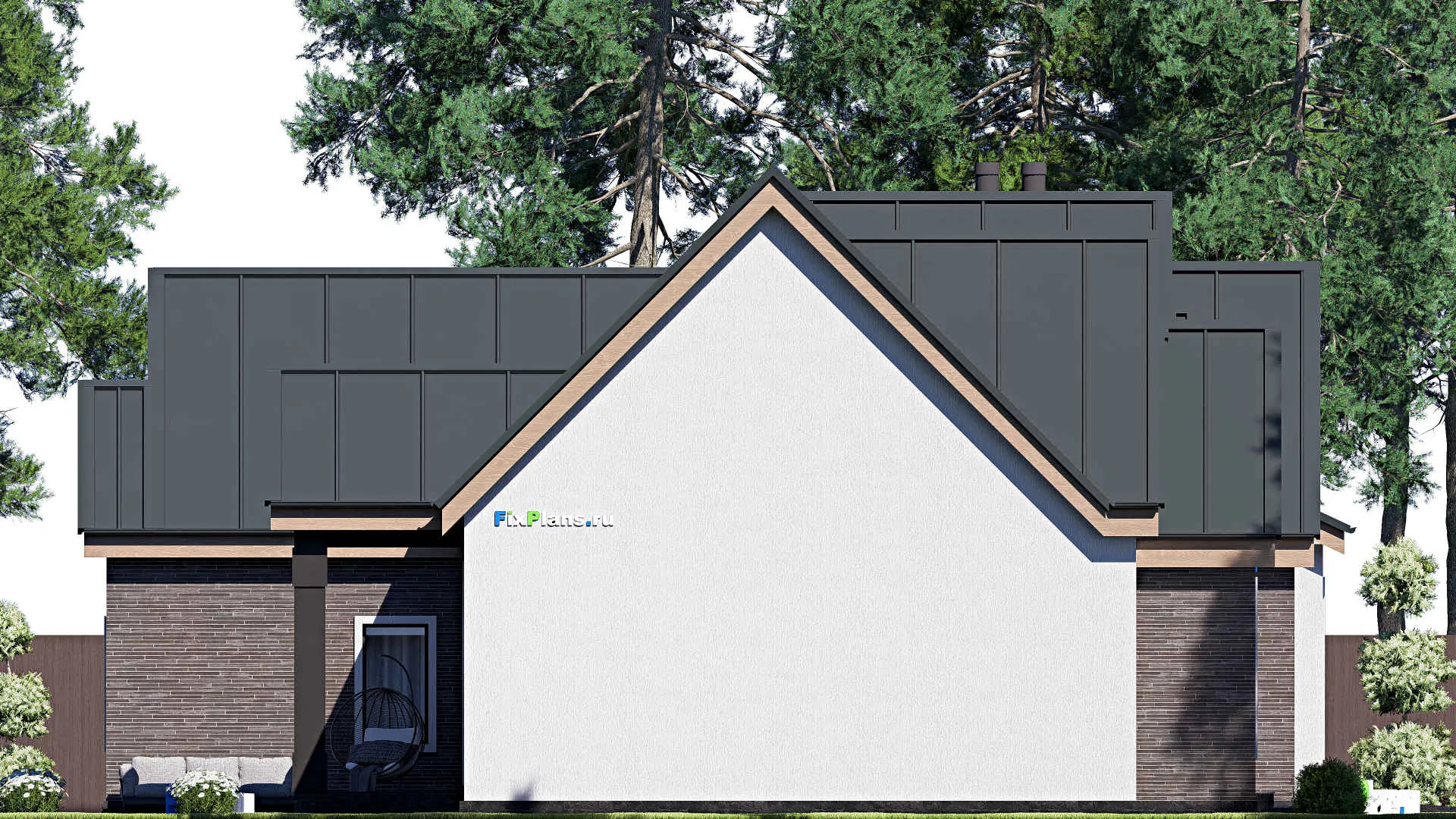 F-20672 - План одноэтажного дома 16 на 27, площадью 270 м² с террасой, гаражом на 2 машины и 3 спальнями