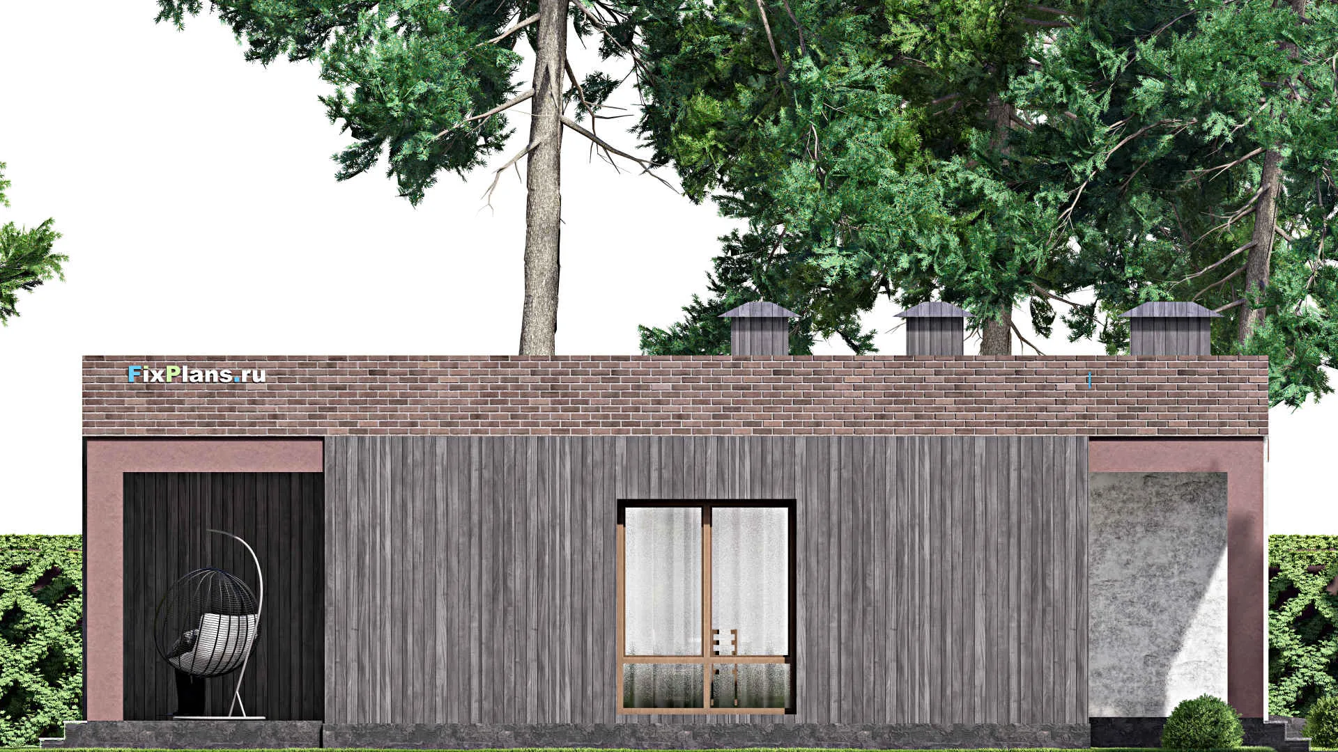 F-14462 - Проект одноэтажного дома 14 на 16, площадью 150 м² с террасой, гаражом на 1 машину и 3 спальнями