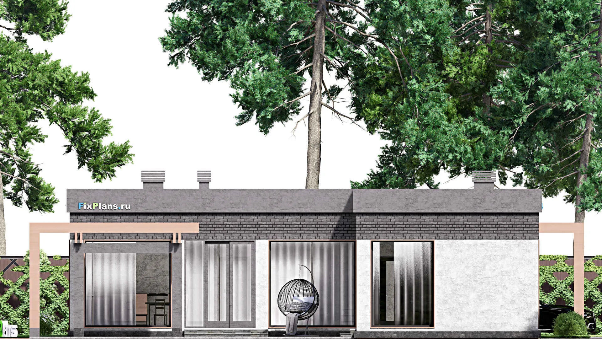 F-13121 - План одноэтажного дома 17 на 17, площадью 140 м² с 3 спальнями