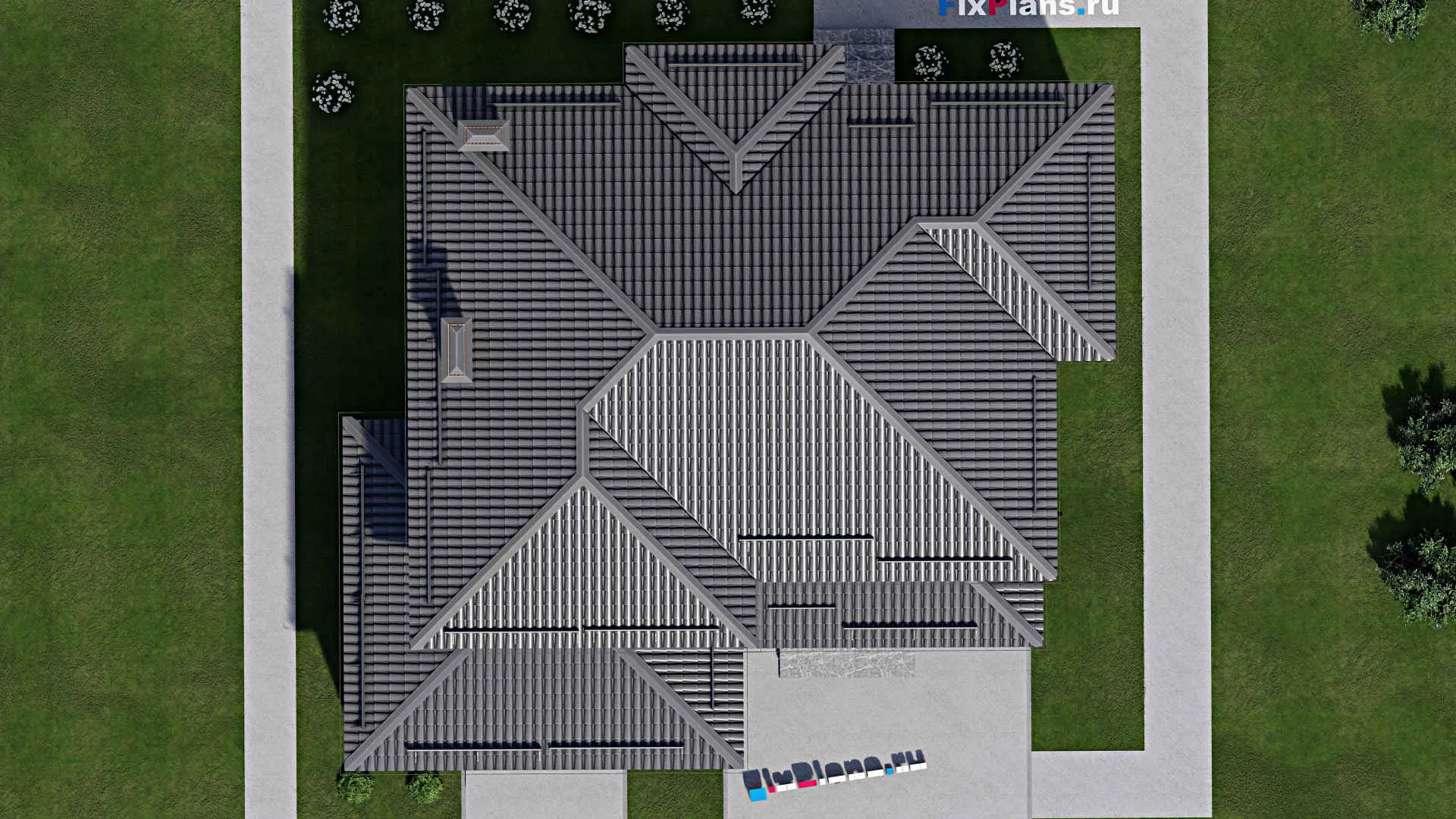 F-4481 - Планы двухэтажного дома 16 на 17, площадью 240 м² с балконом, гаражом на 2 машины и 3 спальнями