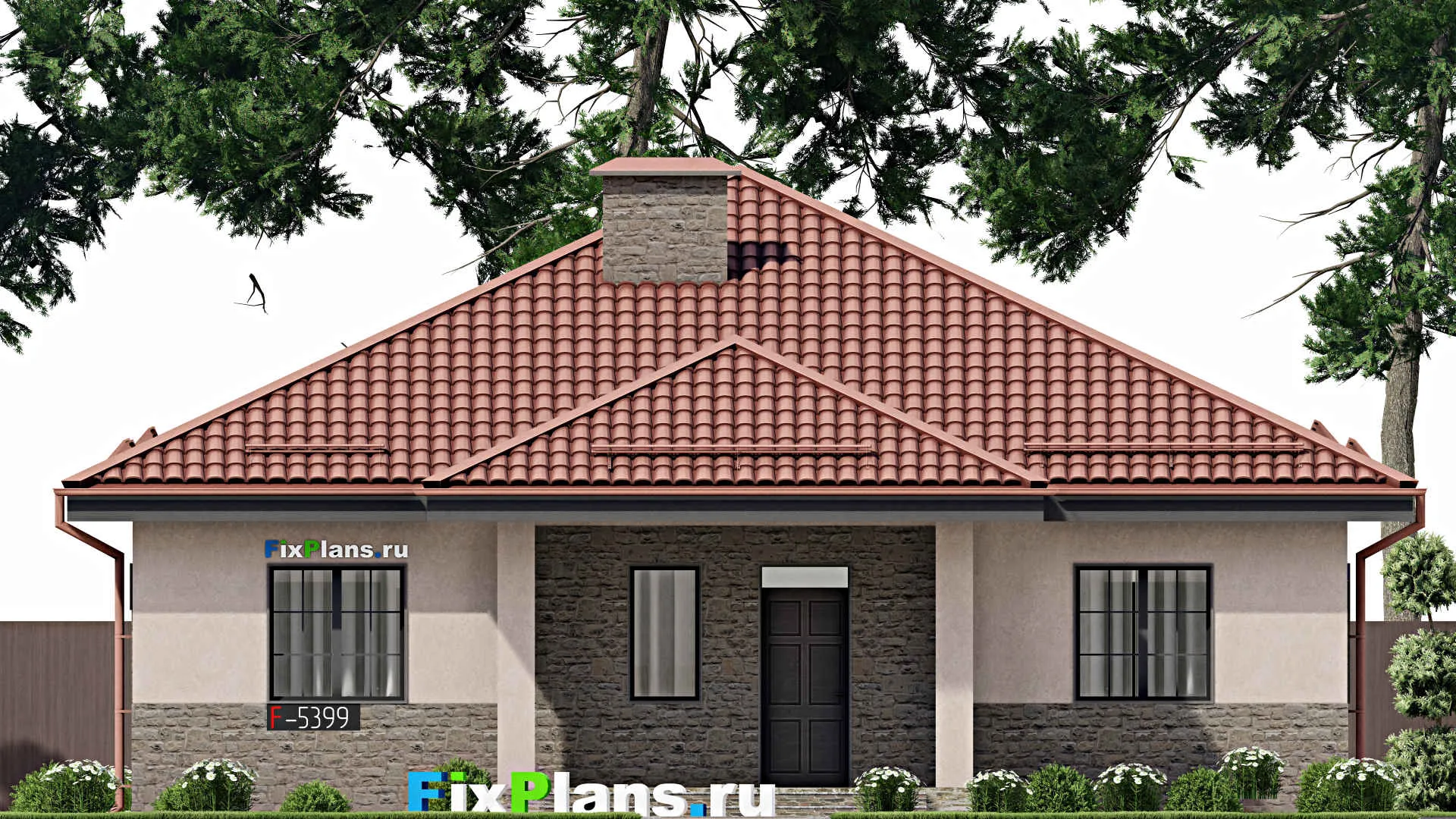 F-5399 - Проект одноэтажного дома 13 на 13, площадью 150 м² с 4 спальнями