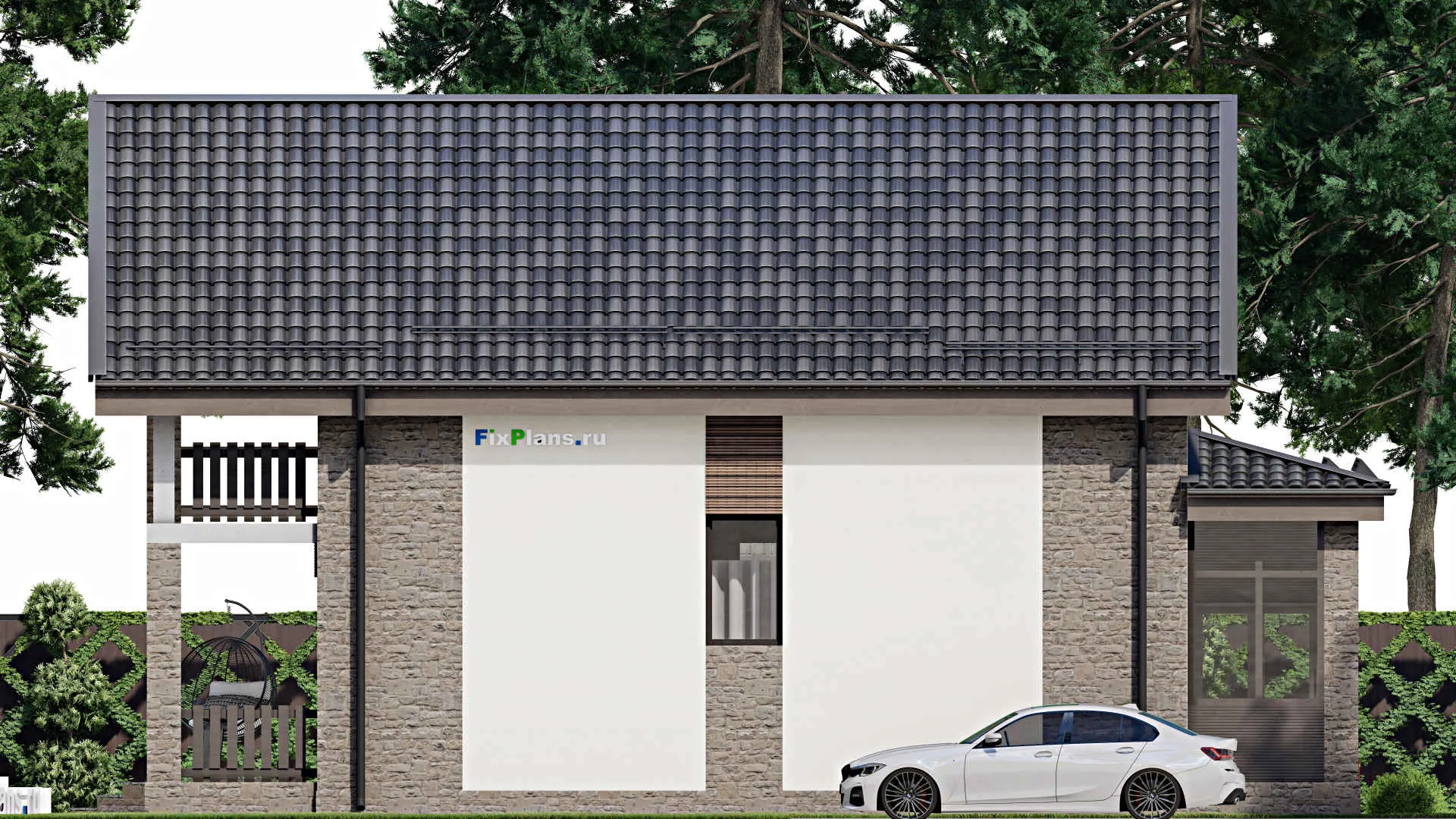 F-5975 - Планы дома с мансардой 11 на 11, площадью 210 м² с террасой, балконом и 3 спальнями