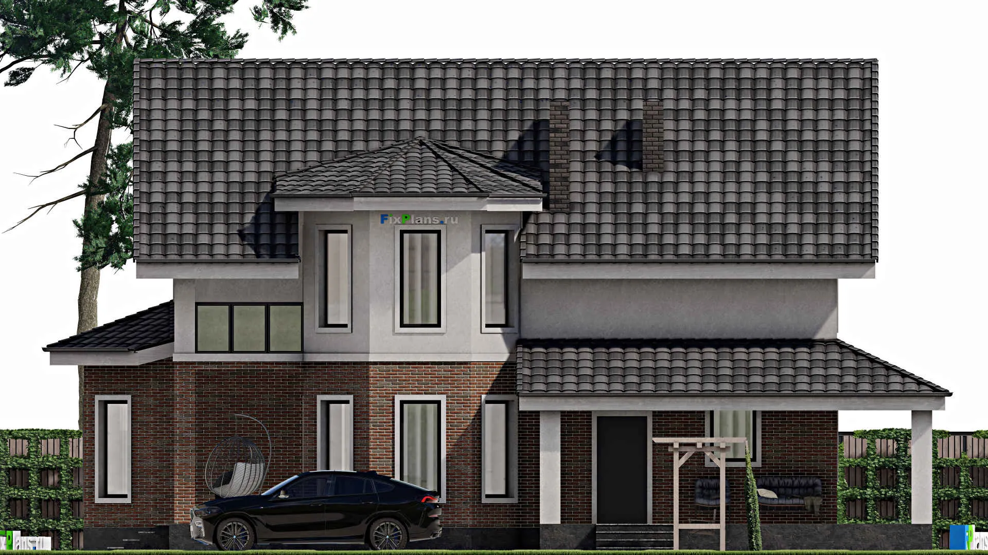 F-1592 - Проект дома с мансардой 11 на 15, площадью 210 м² с террасой и 5 спальнями