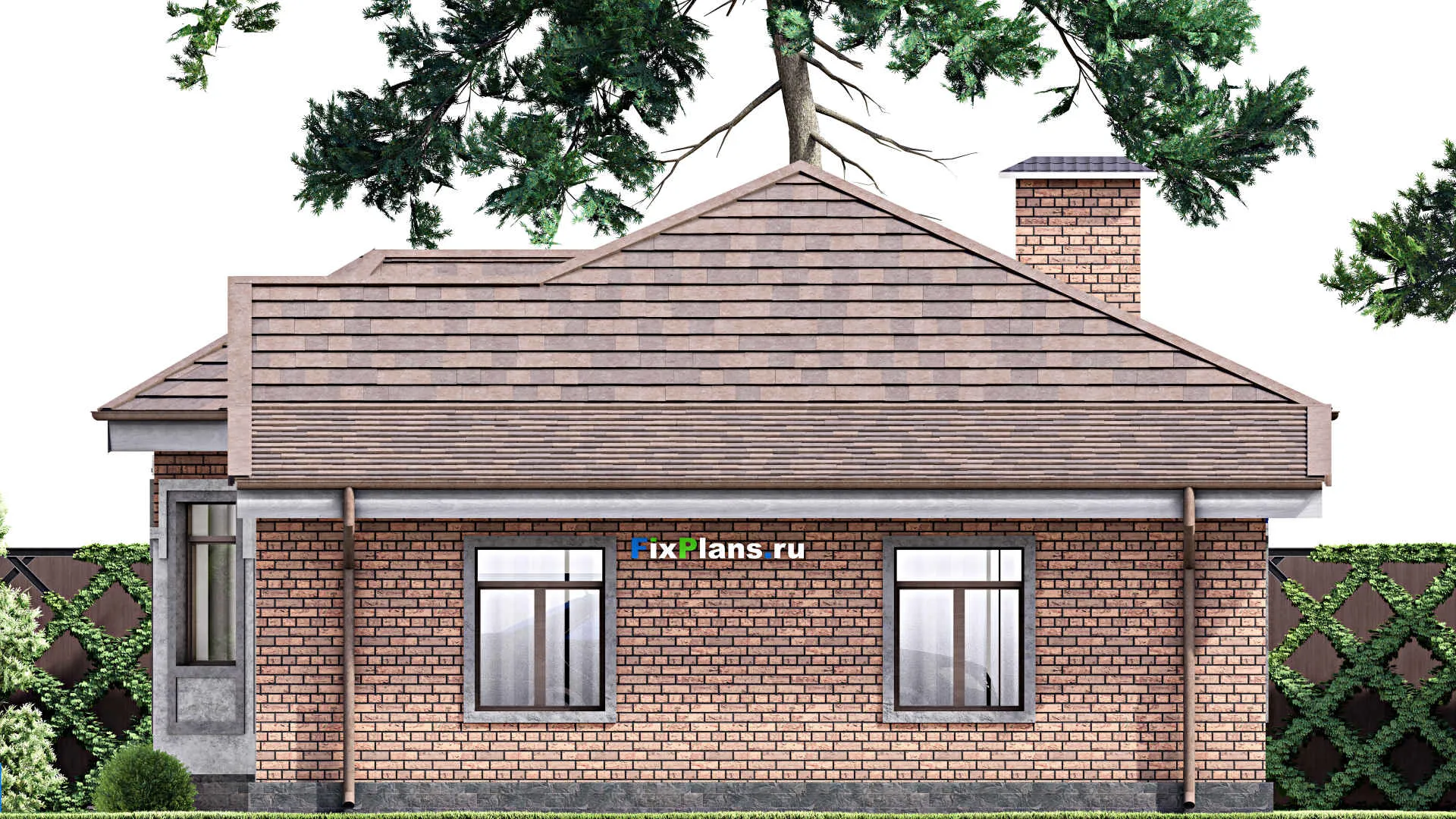 F-12626 - Проект одноэтажного дома 10 на 17, площадью 120 м² с террасой, гаражом на 1 машину и 2 спальнями