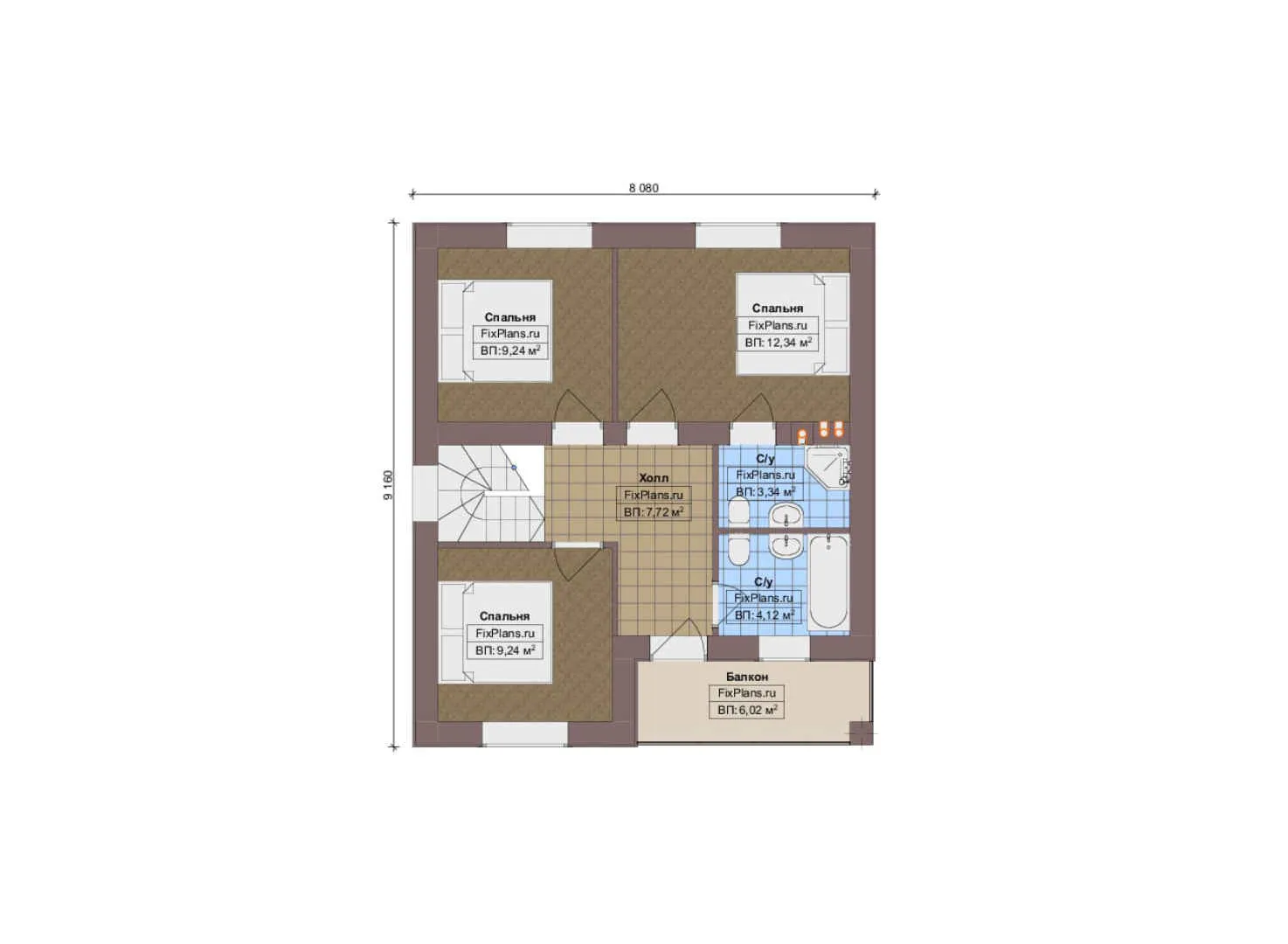 F-13049 - Планы дома с мансардой 9 на 10, площадью 110 м² с балконом и 4 спальнями