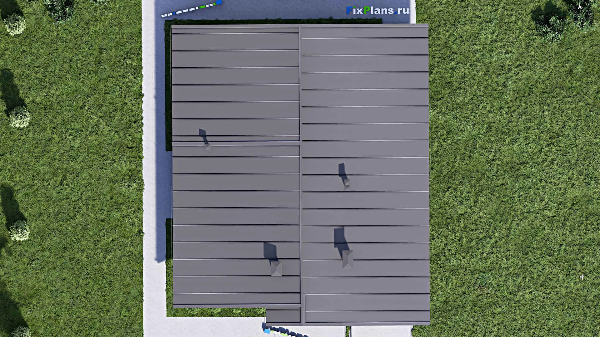 F-13283 - План одноэтажного дома 15 на 18, площадью 220 м² с террасой, гаражом на 1 машину и 3 спальнями