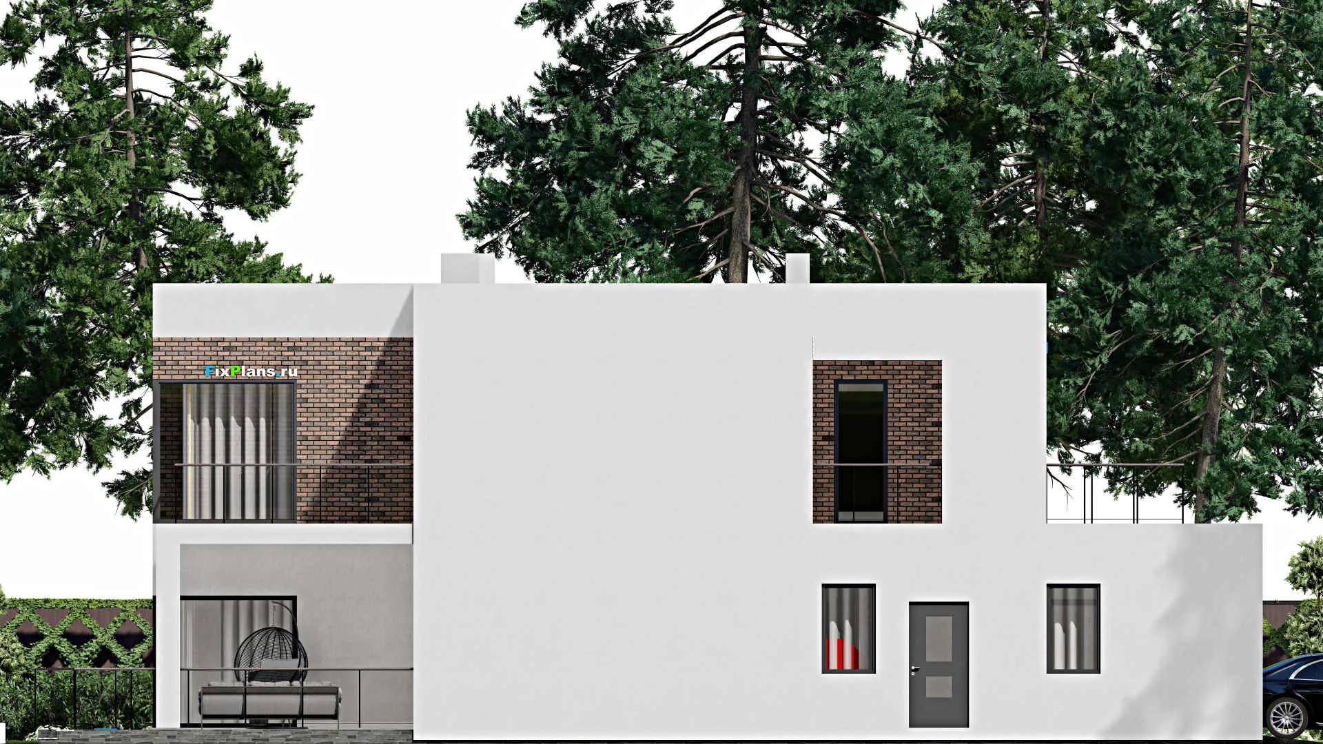 F-11843 - Проект двухэтажного дома 21 на 22, площадью 530 м² с террасой, балконом, гаражом на 1 машину и 6 спальнями