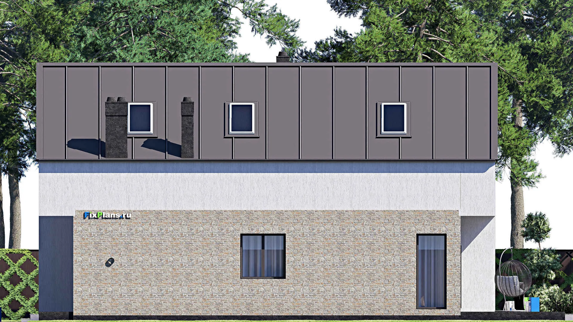 F-16568 - Планы дома с мансардой 15 на 18, площадью 270 м² с террасой, балконом, гаражом на 2 машины и 3 спальнями