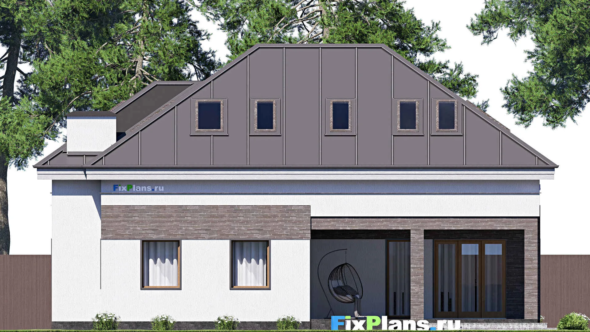 F-18008 - Проект дома с мансардой 15 на 23, площадью 330 м² с террасой, гаражом на 2 машины и 4 спальнями