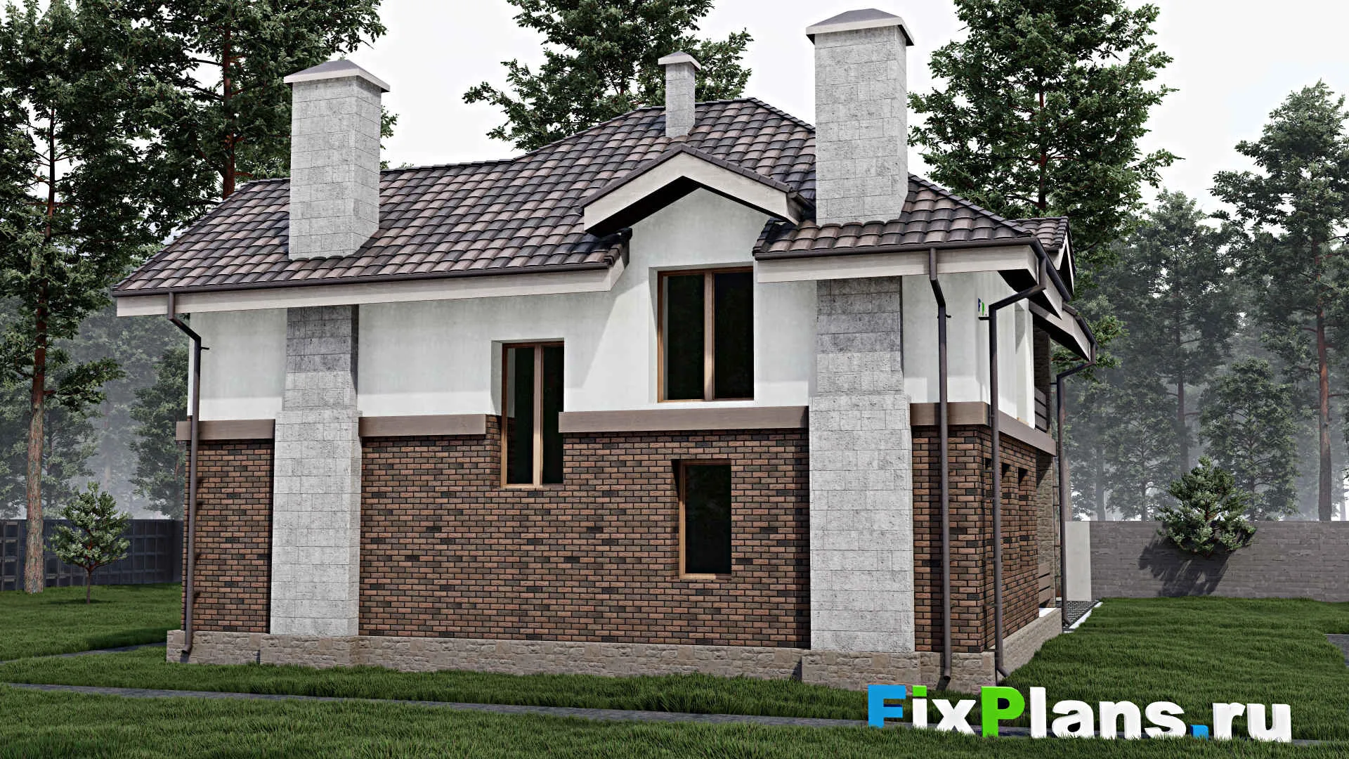 F-0557 - Проект дома с мансардой 12 на 13, площадью 210 м² с террасой, балконом и 3 спальнями