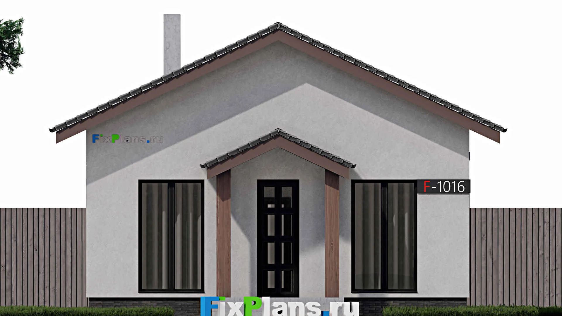 F-1016 - Проект одноэтажного дома 9 на 10, площадью 90 м² с террасой и 1 спальнями