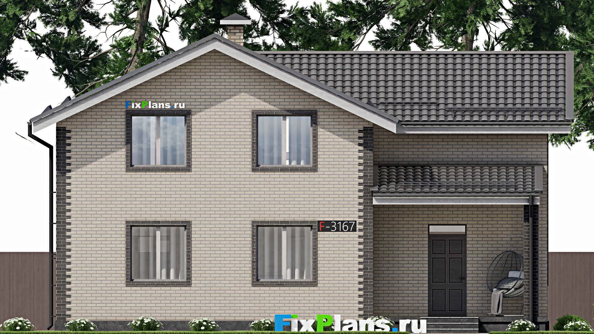 F-3167 - Проект дома с мансардой 11 на 13, площадью 200 м² с террасой и 4 спальнями