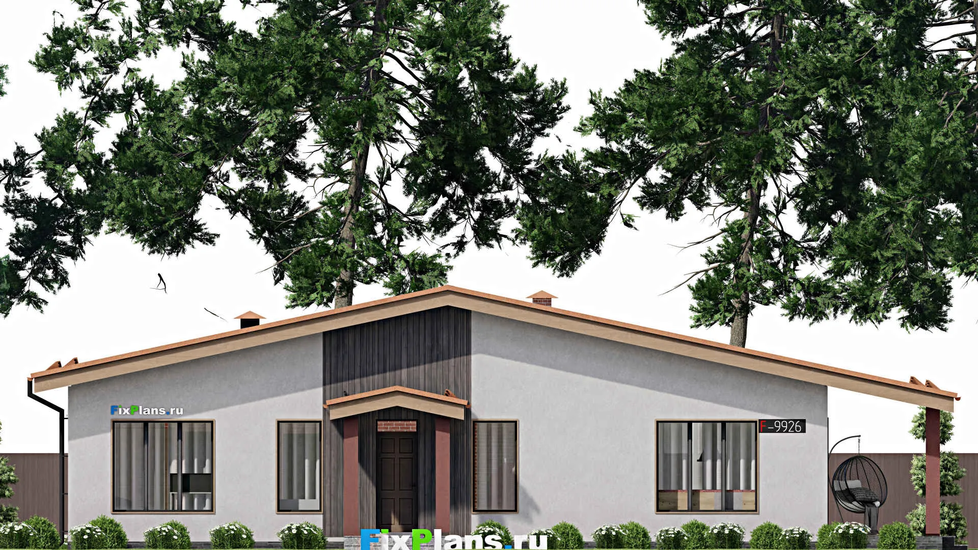 F-9926 - Проект одноэтажного дома 12 на 19, площадью 170 м² с террасой и 3 спальнями