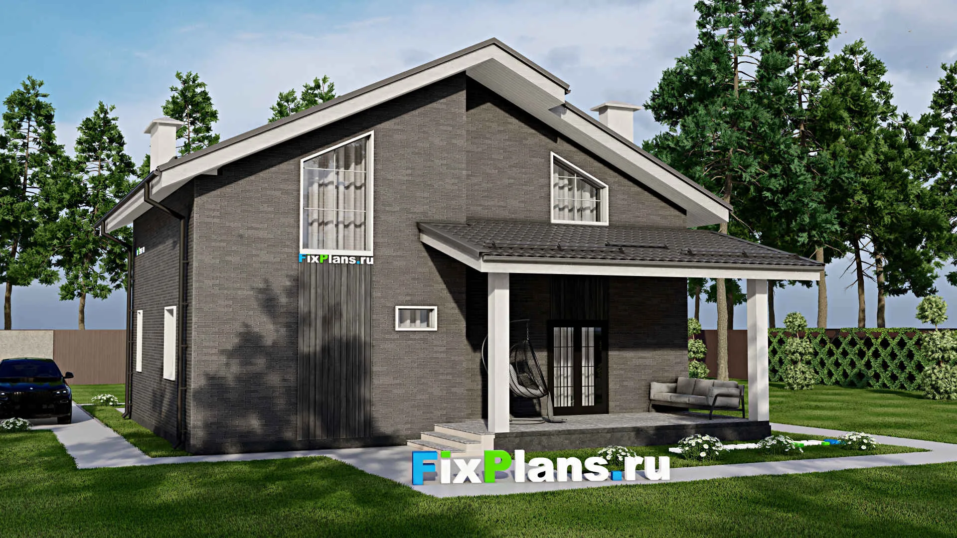 F-3914 - Планы дома с мансардой 10 на 12, площадью 170 м² с террасой и 4 спальнями