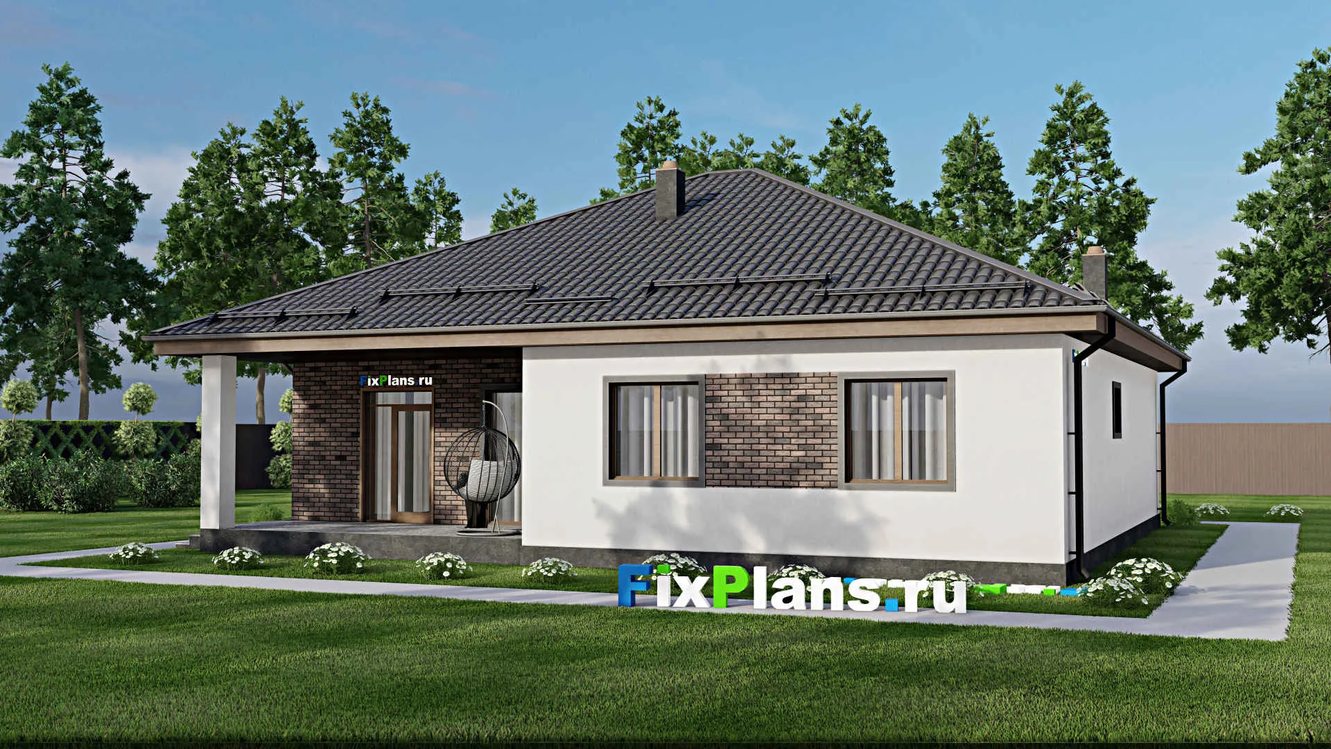 F-3518 - План одноэтажного дома 14 на 15, площадью 160 м² с террасой и 3 спальнями