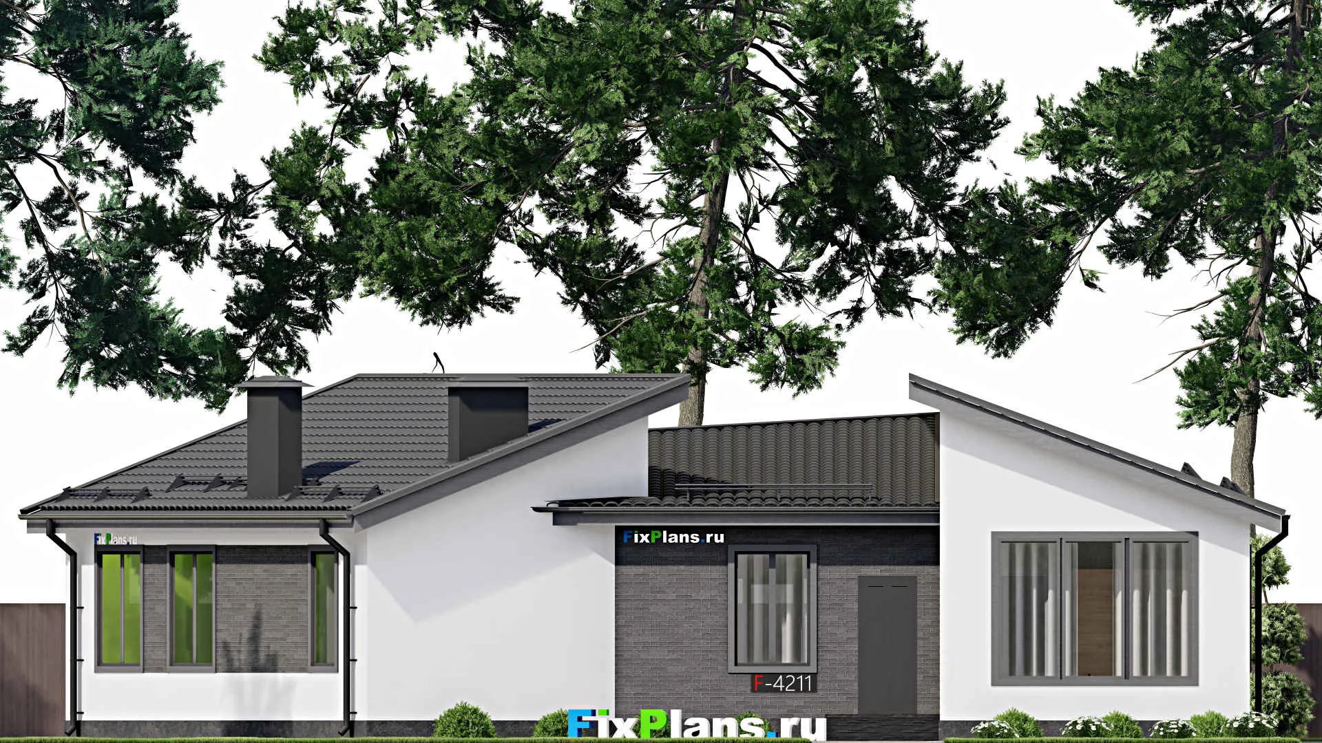 F-4211 - Проект одноэтажного дома 18 на 18, площадью 190 м² с террасой и 3 спальнями