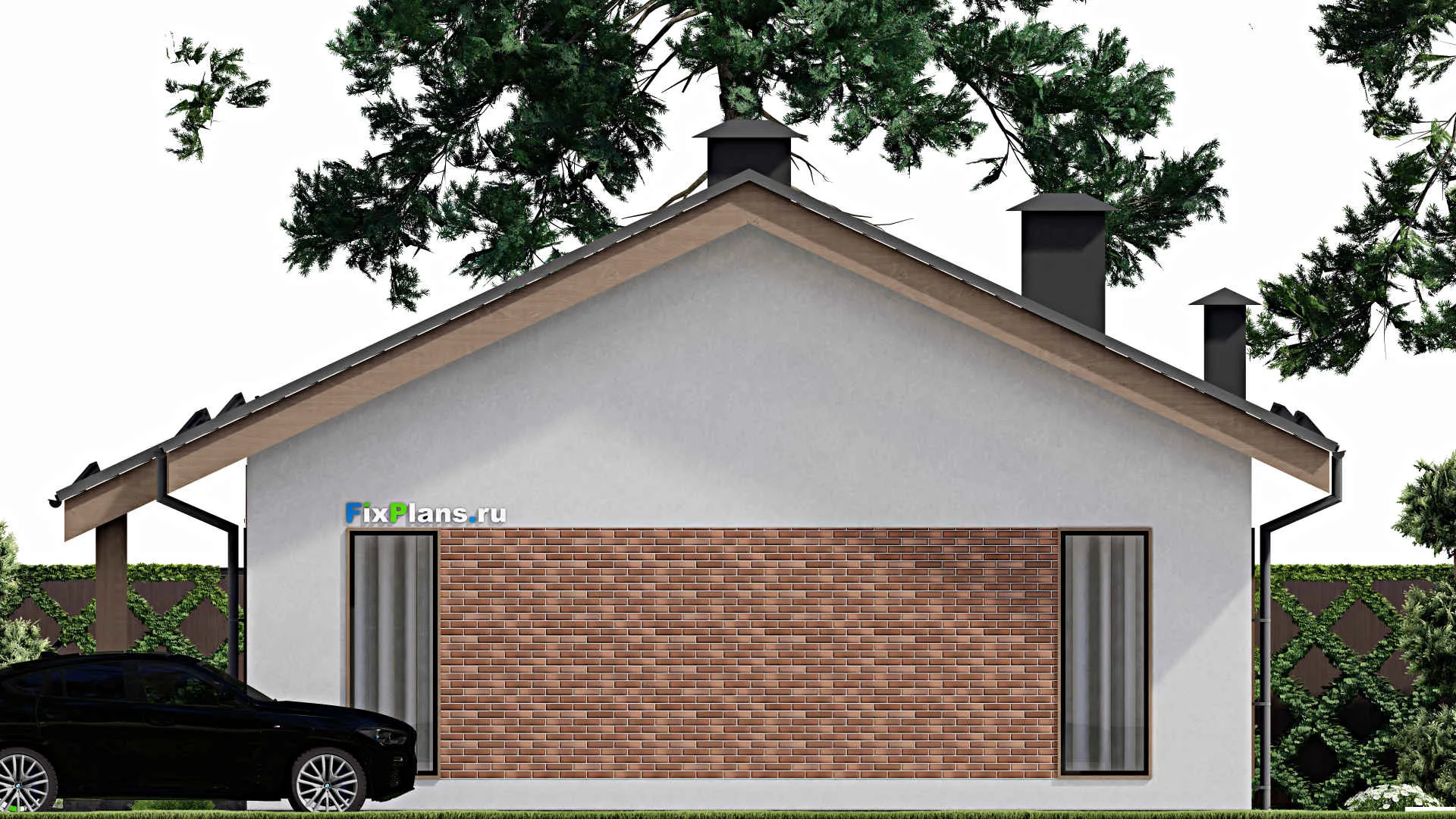 F-7208 - Проект одноэтажного дома 12 на 18, площадью 150 м² с террасой и 2 спальнями