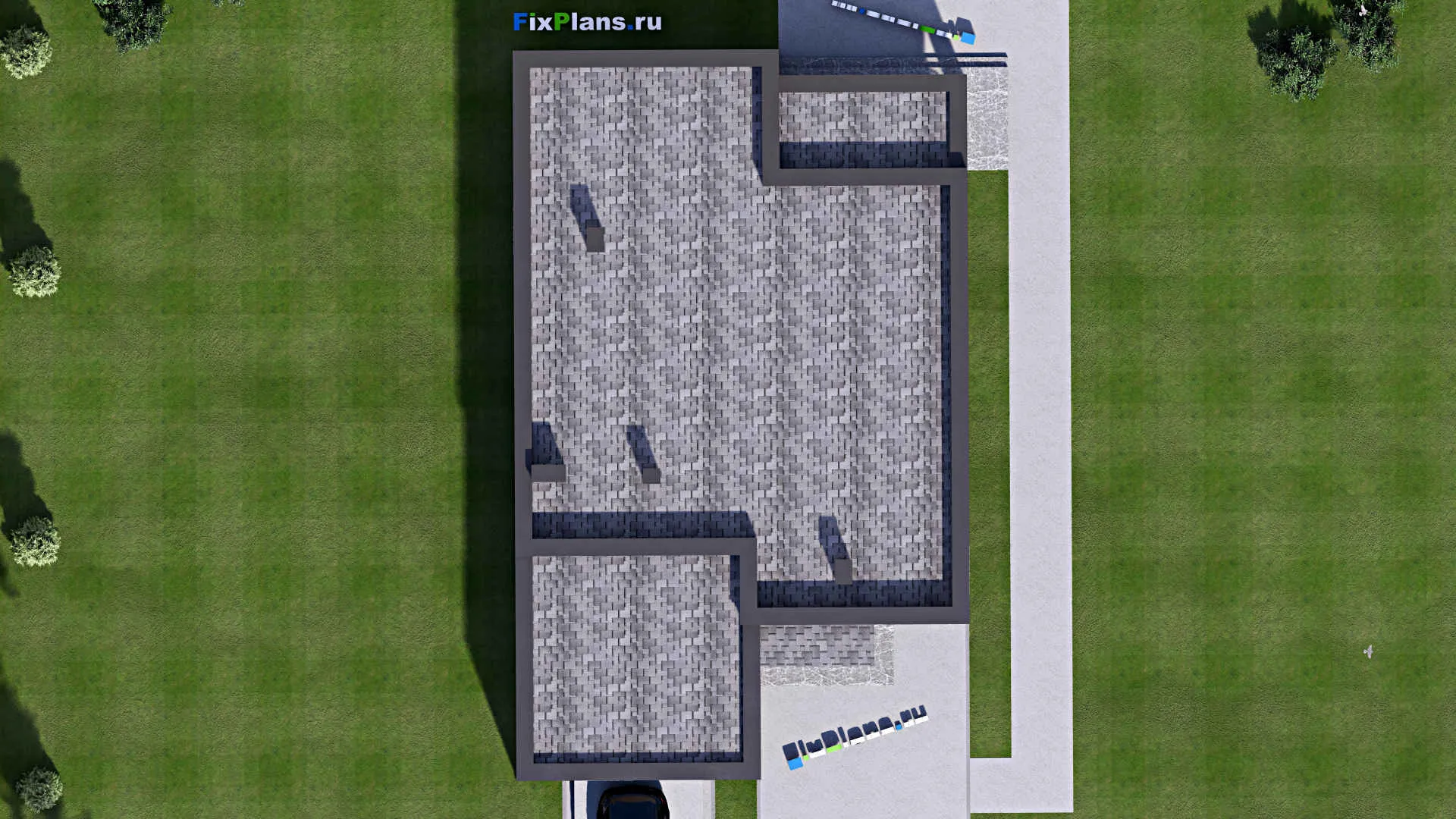 F-16055 - Проект одноэтажного дома 14 на 20, площадью 190 м² с террасой, гаражом на 1 машину и 3 спальнями