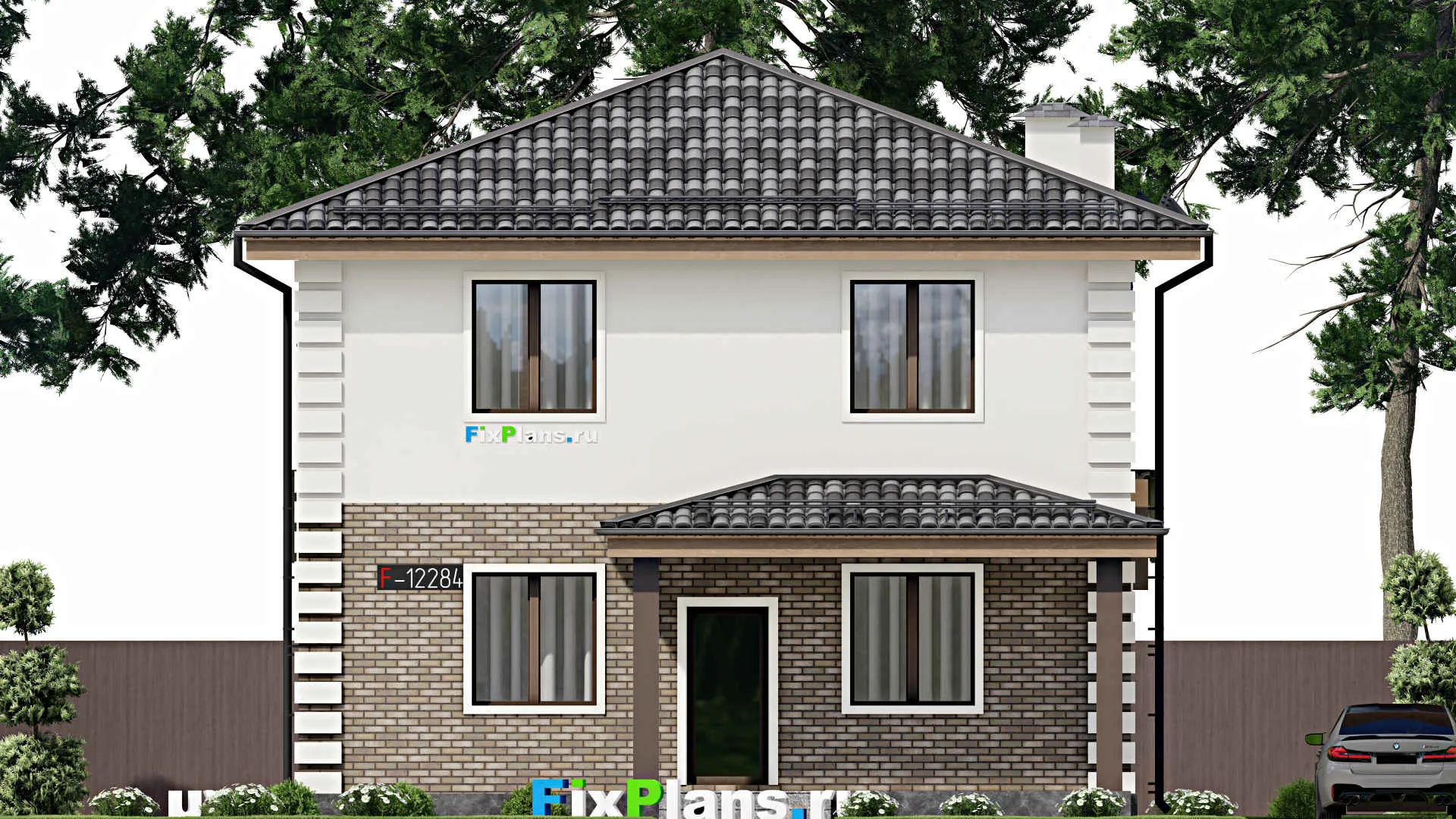 F-12284 - Проект двухэтажного дома 10 на 15, площадью 180 м² с террасой и 2 спальнями