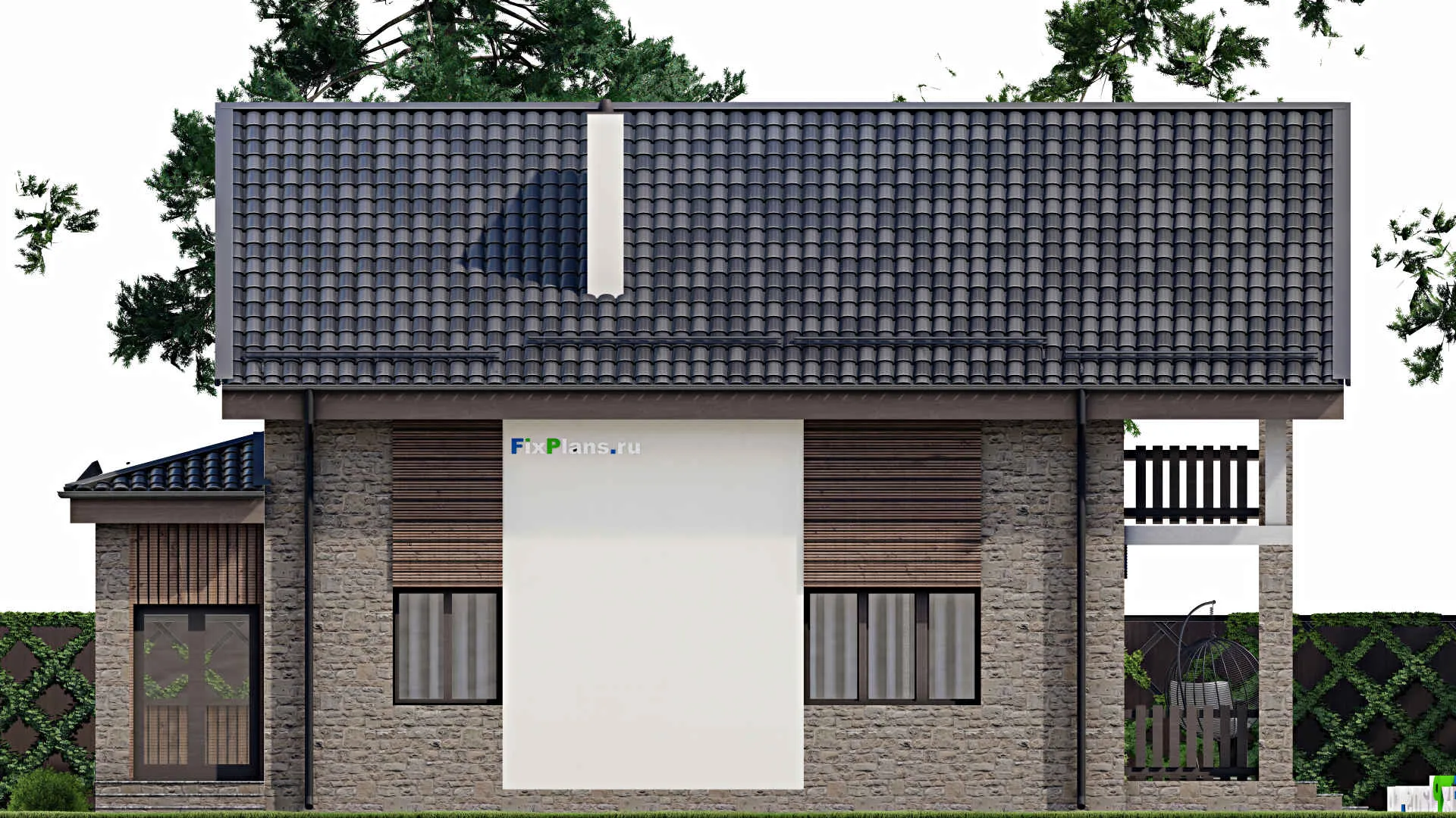 F-5975 - Планы дома с мансардой 11 на 11, площадью 210 м² с террасой, балконом и 3 спальнями