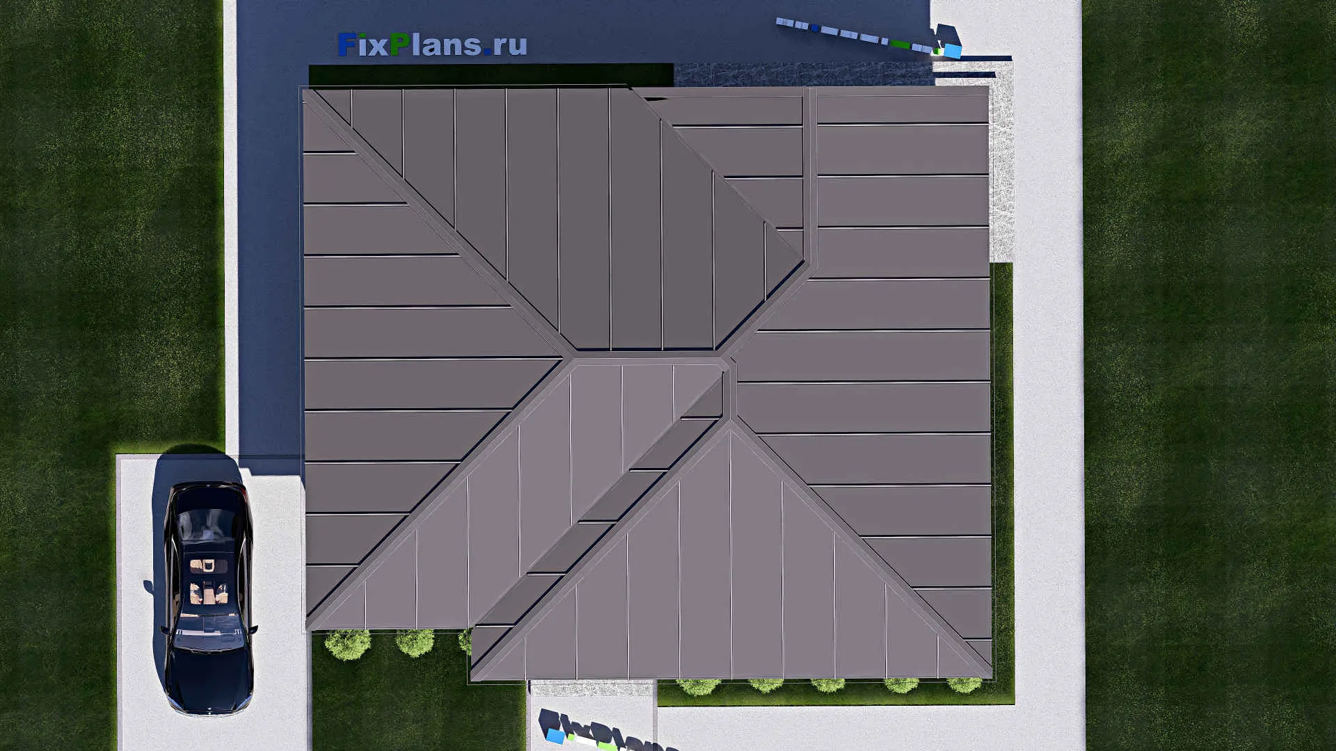 F-16559 - Проект одноэтажного дома 11 на 13, площадью 120 м² с террасой и 3 спальнями