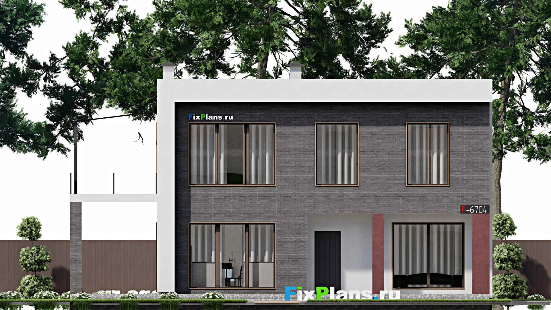 F-6704 - Проект двухэтажного дома 15 на 15, площадью 270 м² с балконом и 5 спальнями