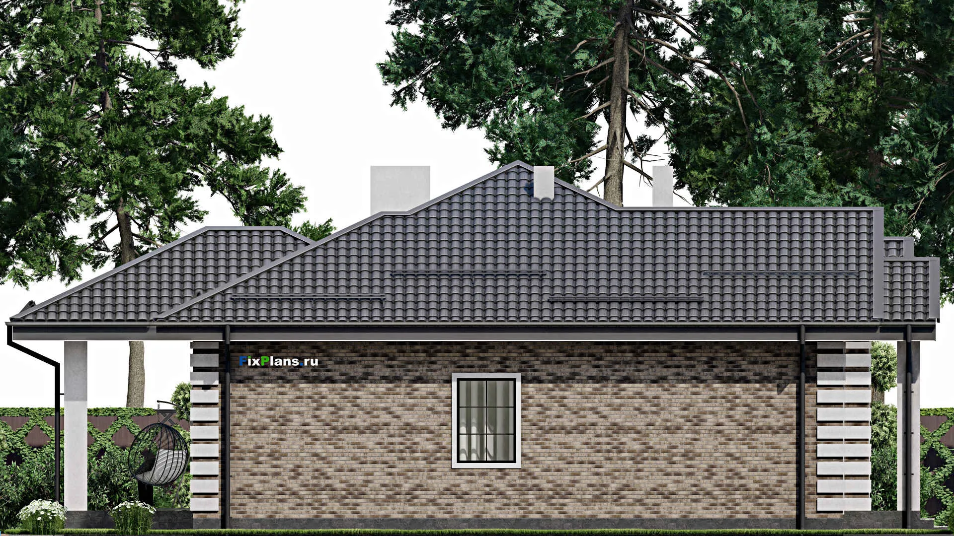 F-1943 - План одноэтажного дома 14 на 18, площадью 200 м² с террасой и 4 спальнями