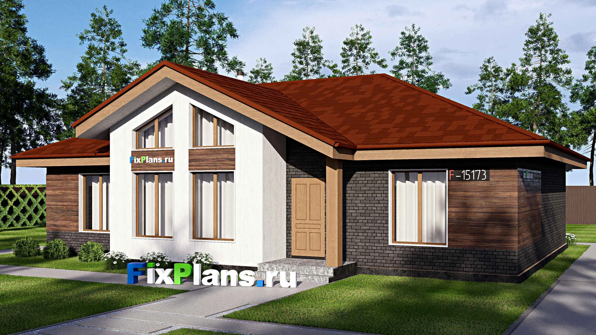 F-15173 - Проект одноэтажного дома 12 на 16, площадью 130 м² с 3 спальнями