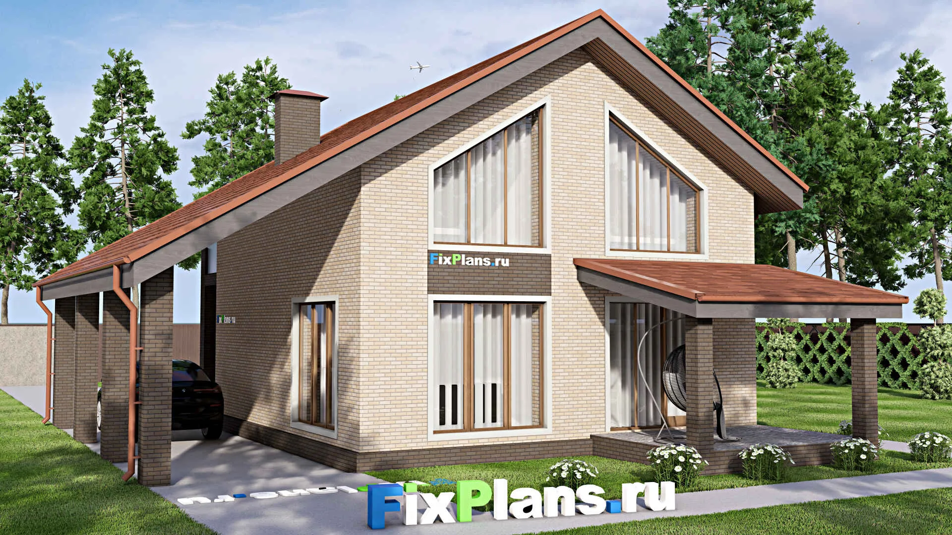 F-13274 - Проект дома с мансардой 12 на 14, площадью 180 м² с террасой, балконом и 4 спальнями