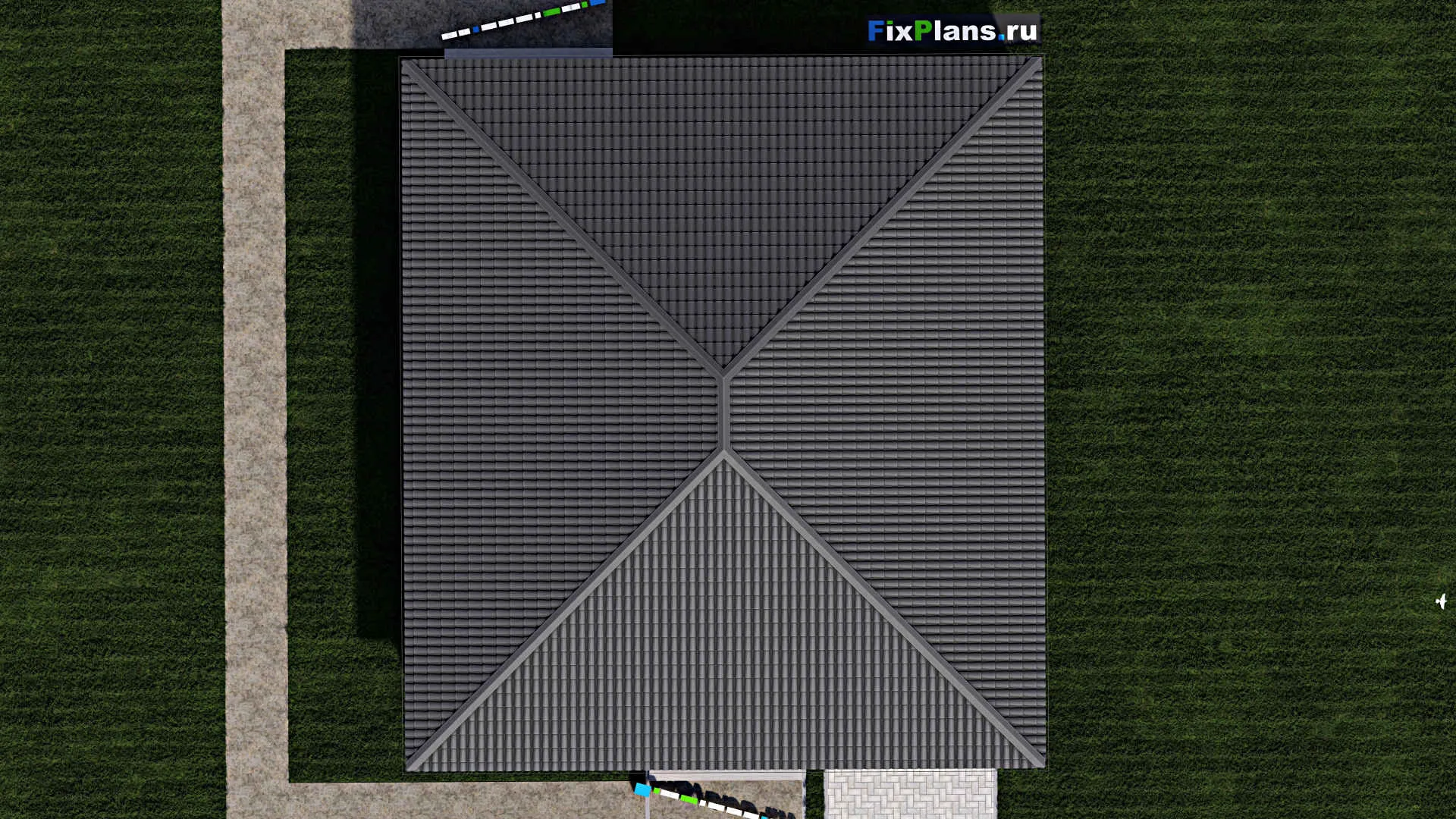 F-0602 - Проект одноэтажного дома 14 на 16, площадью 180 м² с террасой, гаражом на 1 машину и 3 спальнями