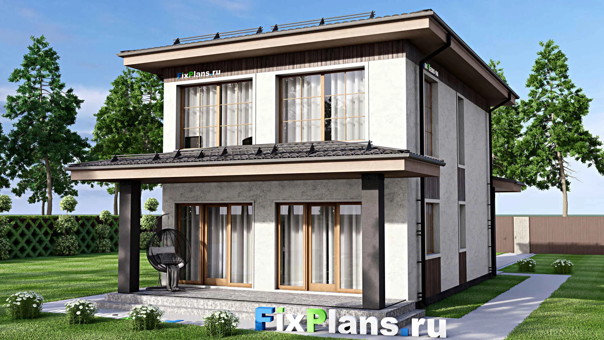 F-12248 - Проект двухэтажного дома 8 на 15, площадью 150 м² с террасой и 4 спальнями