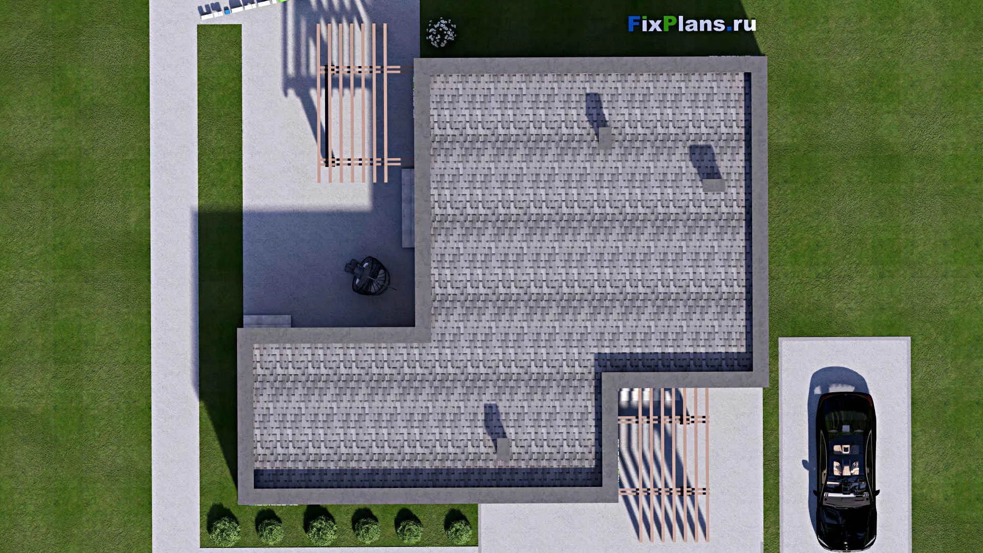 F-13121 - План одноэтажного дома 17 на 17, площадью 140 м² с 3 спальнями