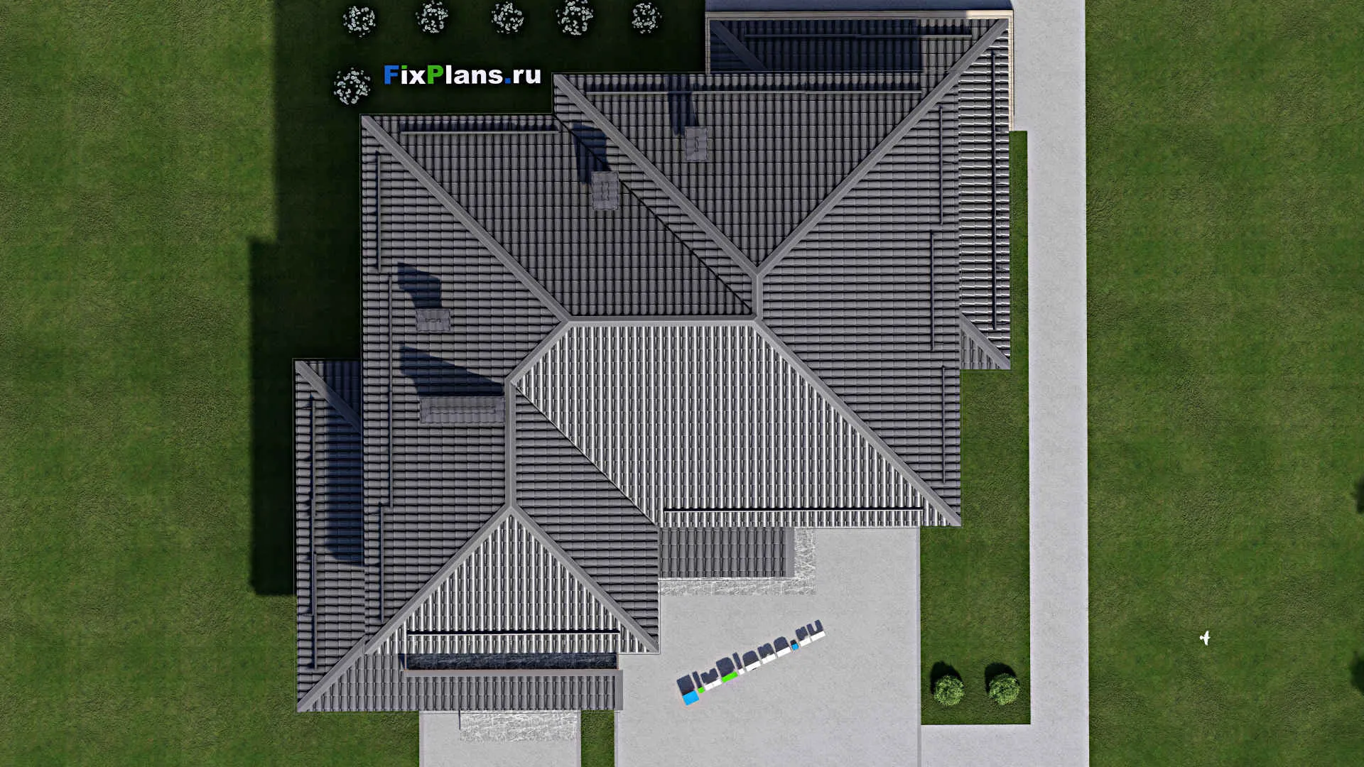 F-9989 - Проект двухэтажного дома 17 на 18, площадью 270 м² с террасой, балконом, гаражом на 2 машины и 3 спальнями