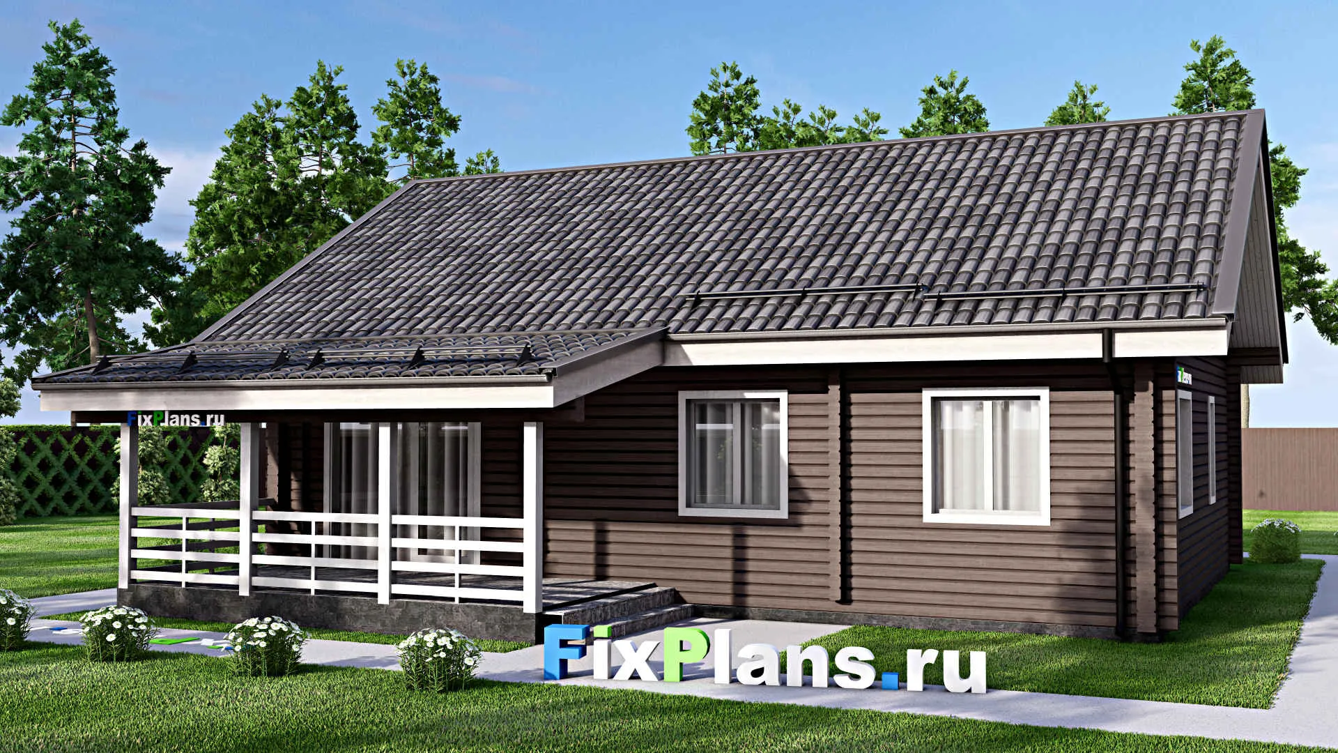 F-12617 - Проект одноэтажного дома 13 на 14, площадью 120 м² с террасой и 2 спальнями