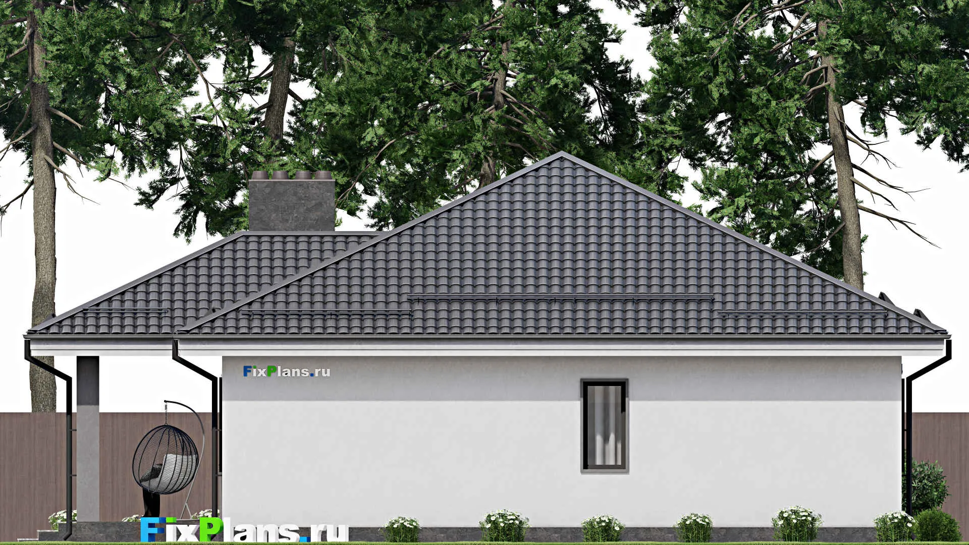 F-3302 - Проект одноэтажного дома 12 на 13, площадью 150 м² с террасой и 4 спальнями