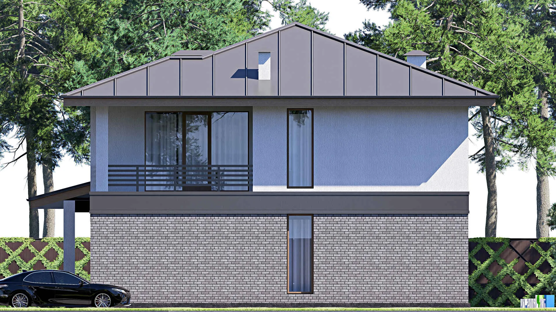 F-18026 - Проект двухэтажного дома 13 на 14, площадью 240 м² с балконом и 5 спальнями