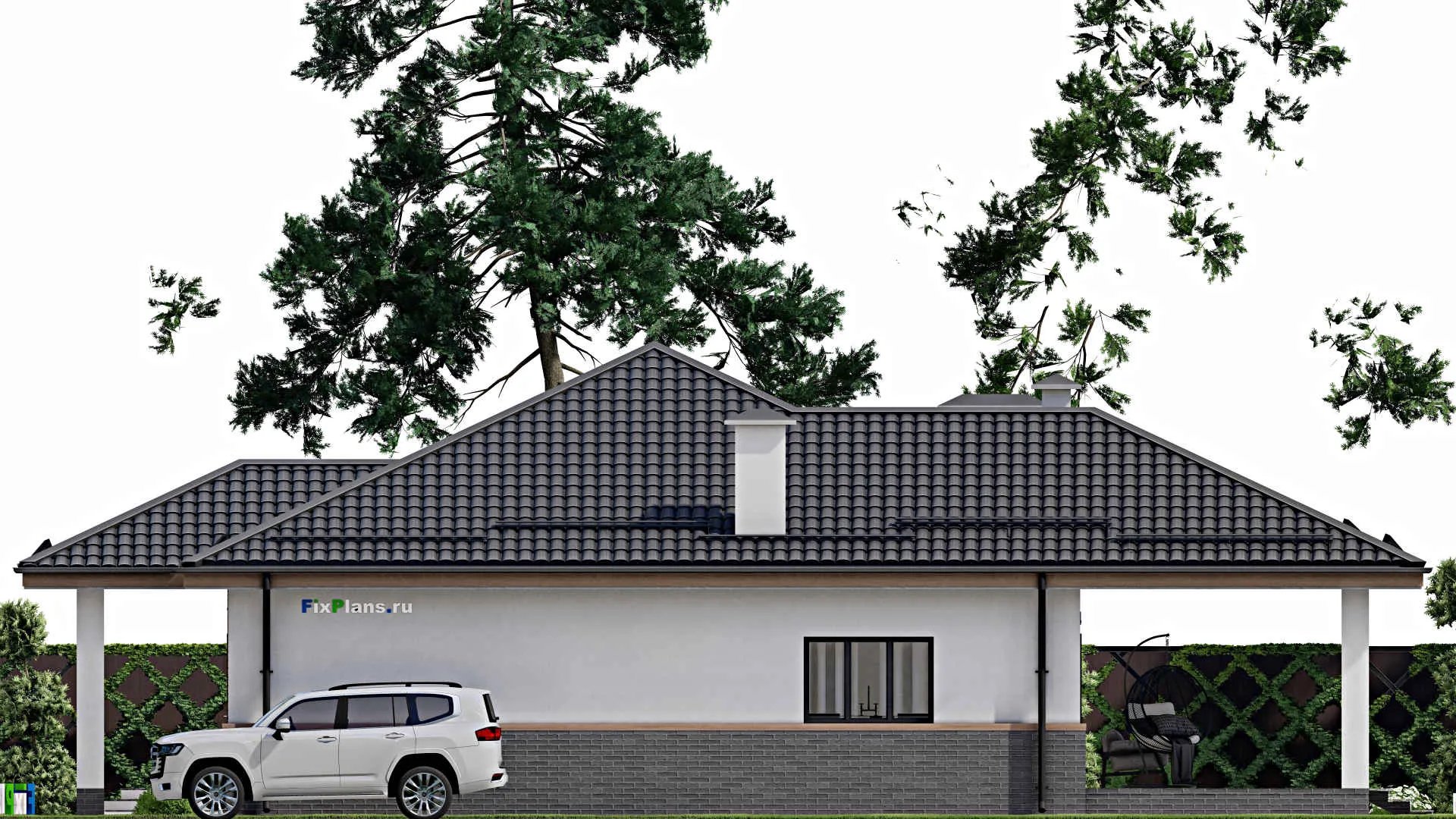 F-3617 - Проект одноэтажного дома 12 на 13, площадью 160 м² с террасой и 3 спальнями