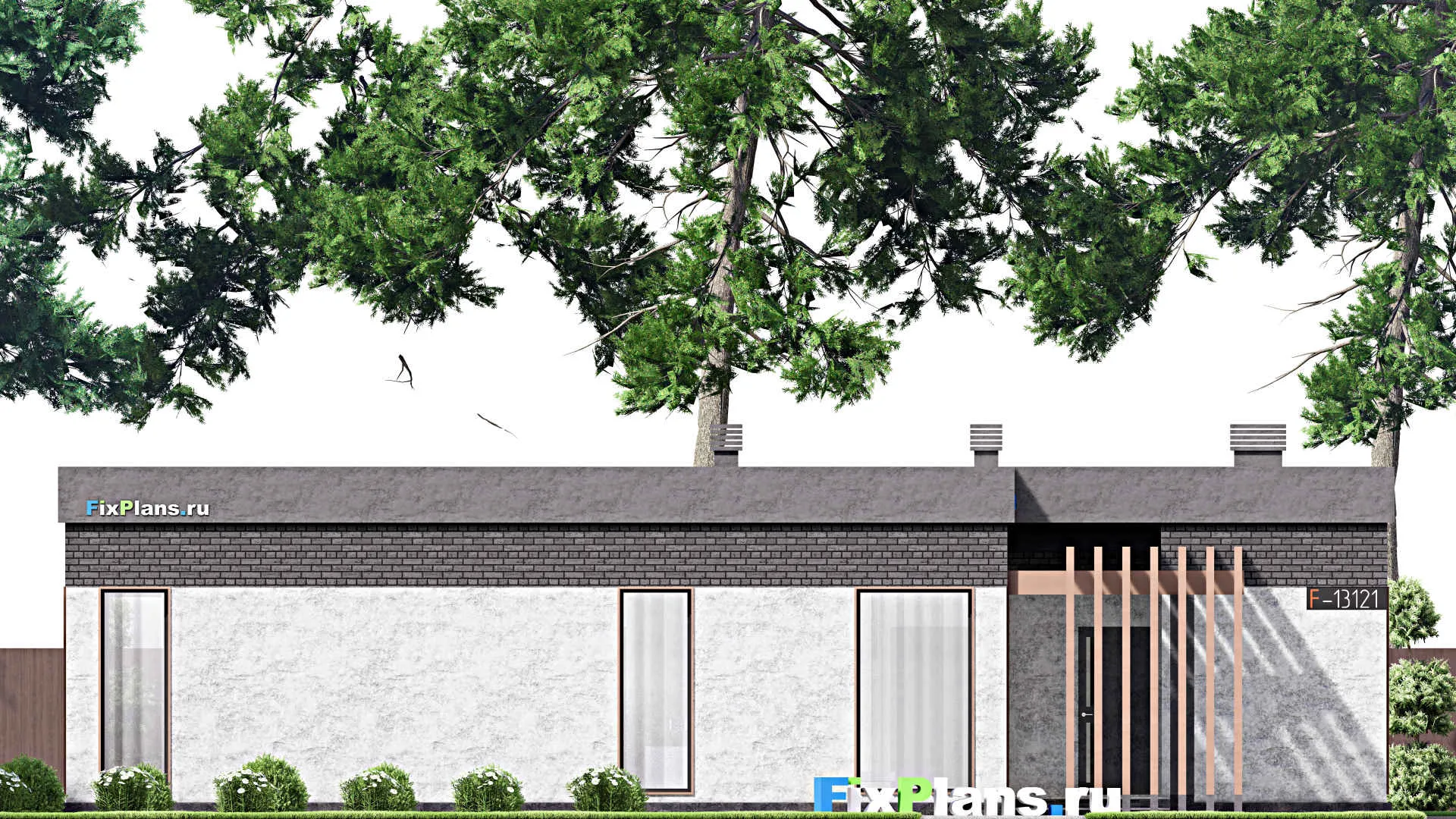 F-13121 - План одноэтажного дома 17 на 17, площадью 140 м² с 3 спальнями